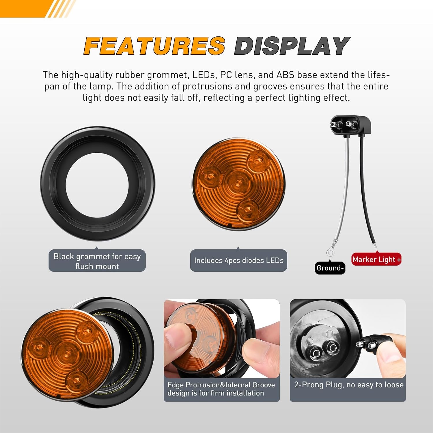 image:imageGOOACC 2Inch Round Side Marker Light 5PCS Amber 4LEDAmber 5PCS