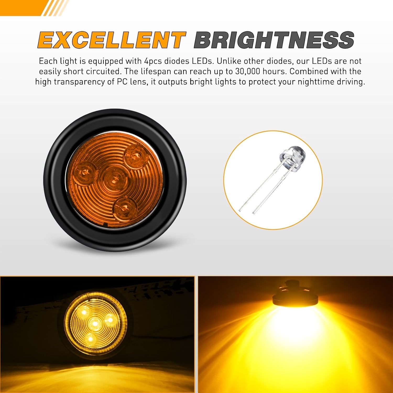 image:imageGOOACC 2Inch Round Side Marker Light 5PCS Amber 4LEDAmber 5PCS