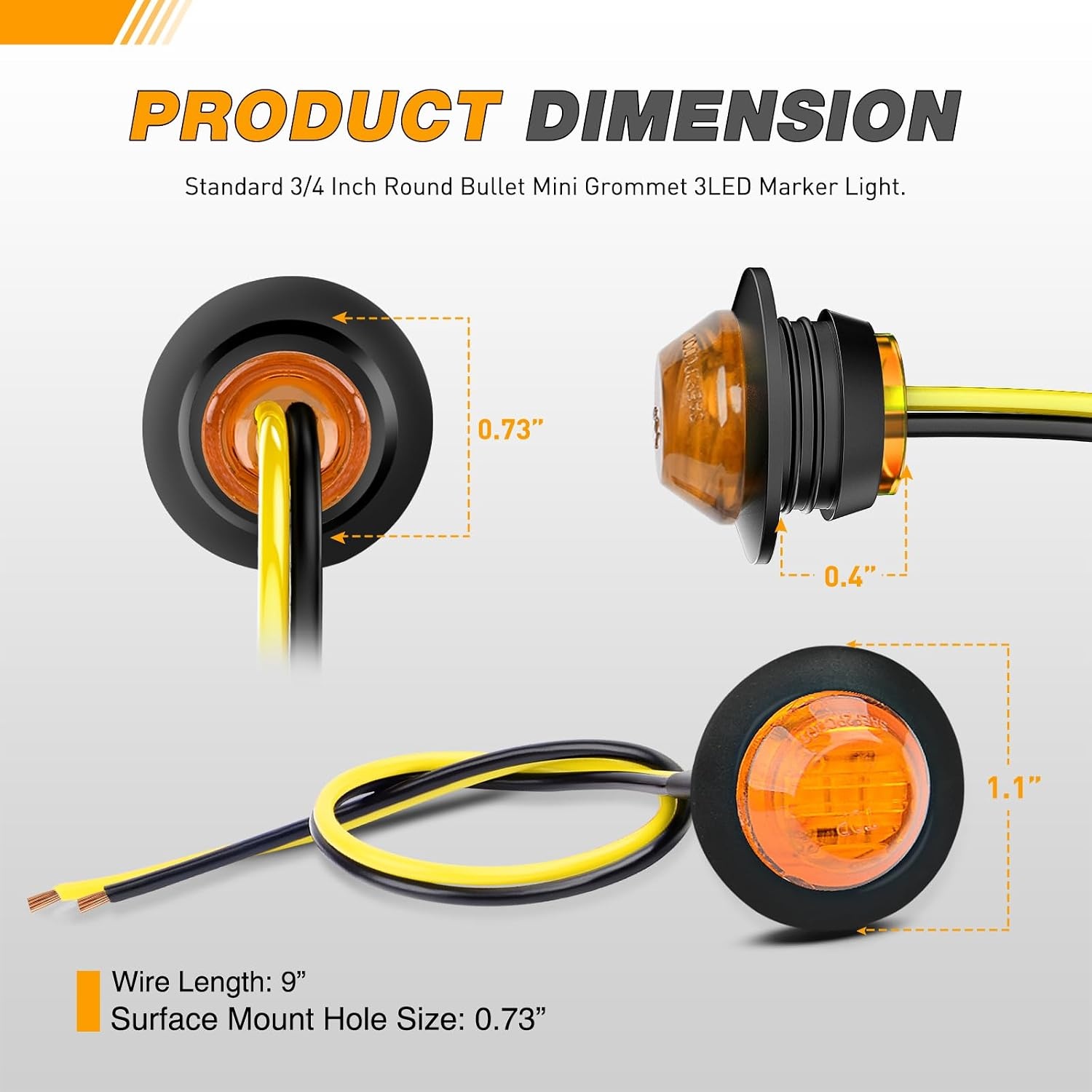 image:imageGOOACC 34 Inch Bullet Side Marker Light 10PCS AmberAmber