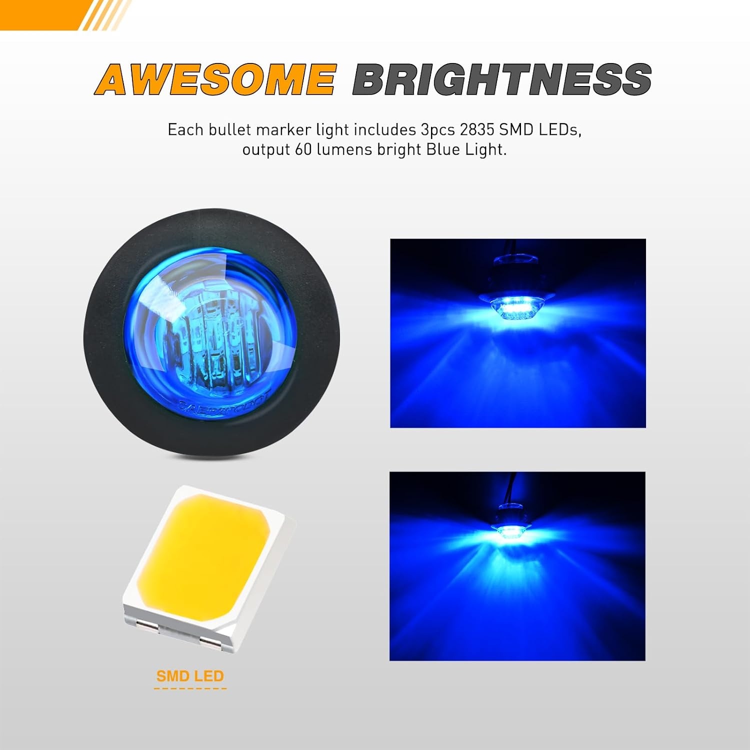image:imageGOOACC 34 Inch Bullet Side Marker Light 10PCS AmberBlue