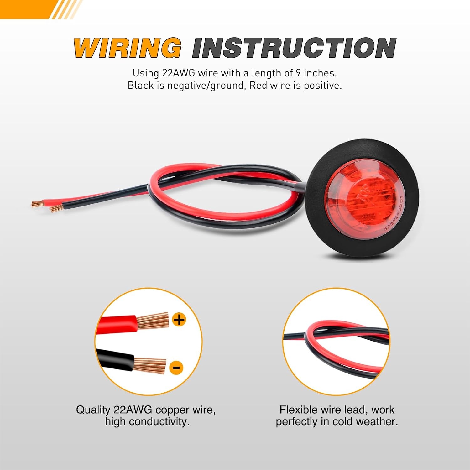 image:imageGOOACC 34 Inch Bullet Side Marker Light 10PCS AmberRed