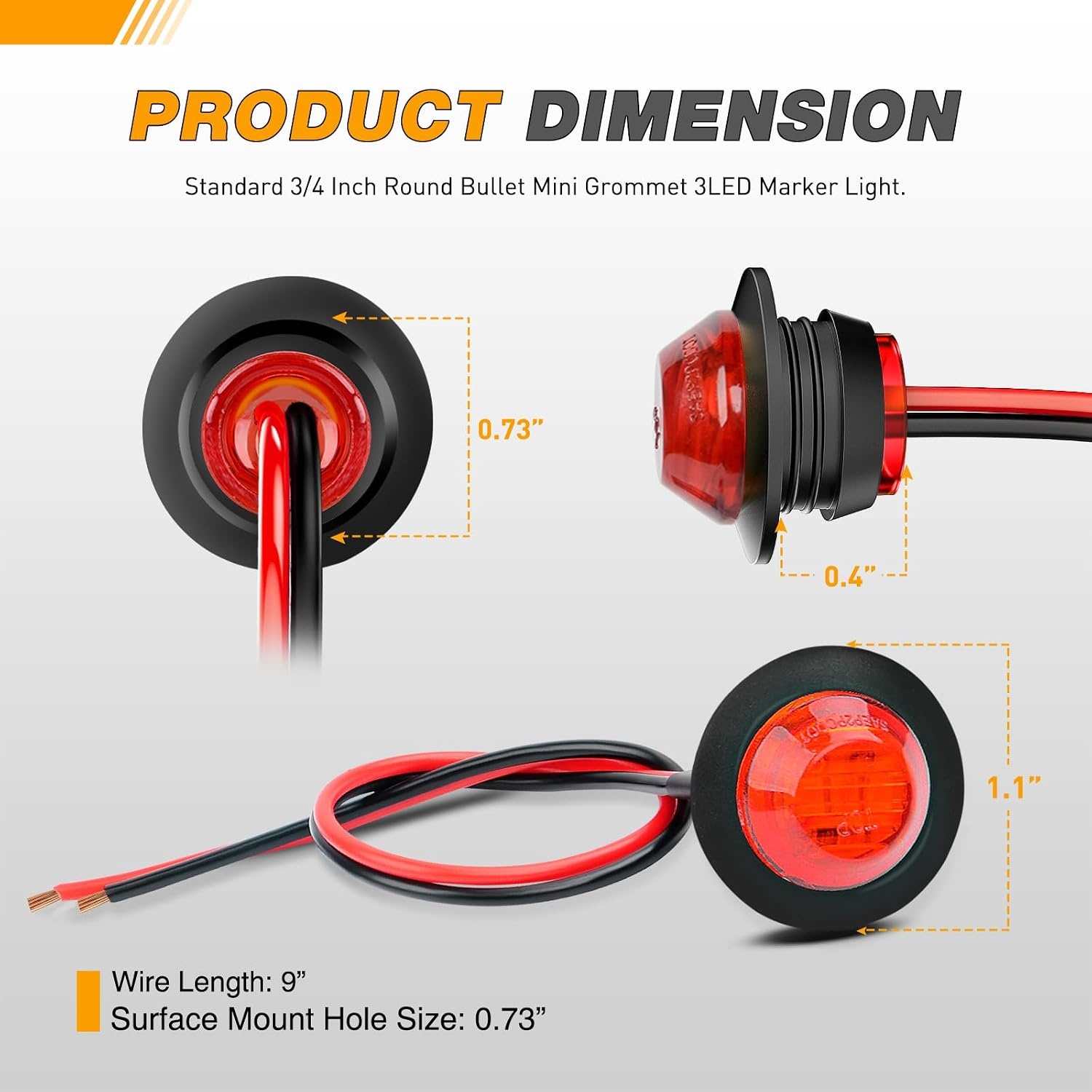 image:imageGOOACC 34 Inch Bullet Side Marker Light 10PCS AmberRed