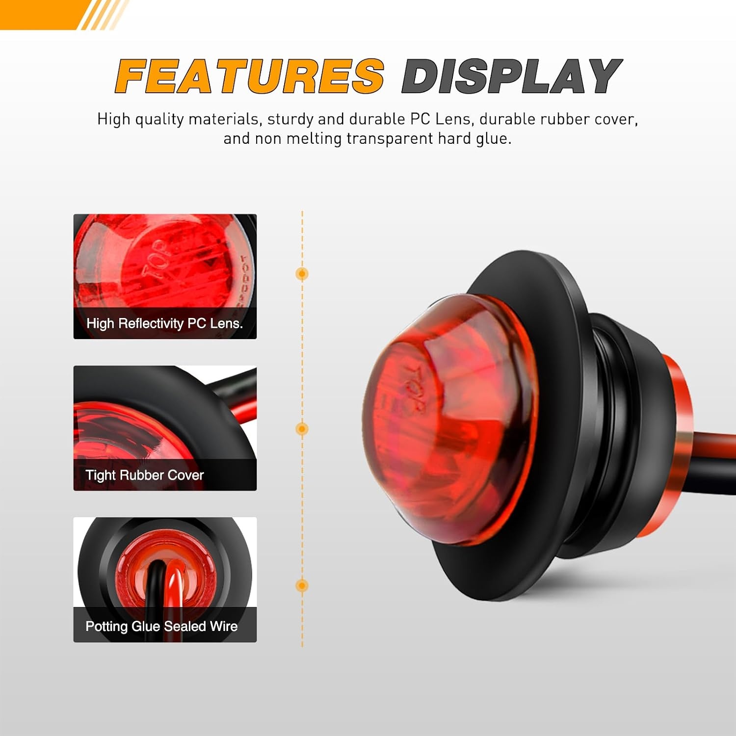 image:imageGOOACC 34 Inch Bullet Side Marker Light 10PCS AmberRed