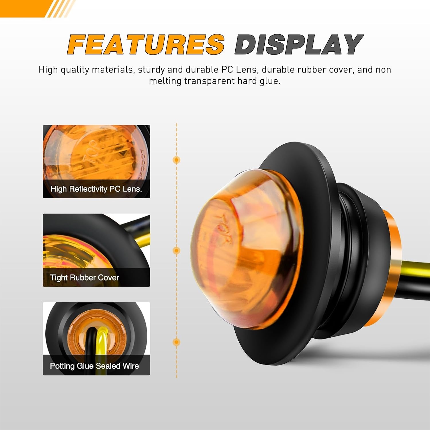 image:imageGOOACC 34 Inch Bullet Side Marker Light 10PCS AmberRedAmber