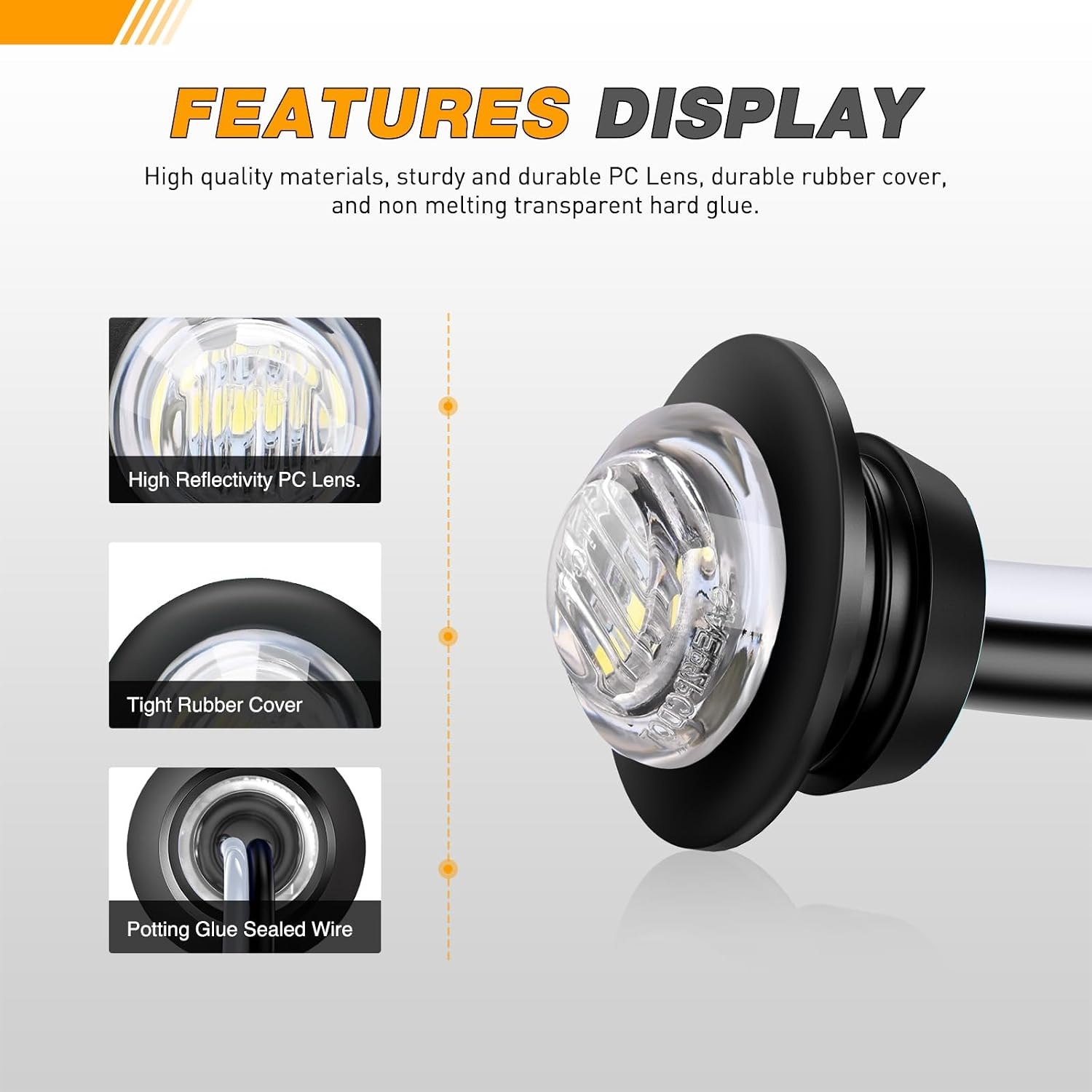 image:imageGOOACC 34 Inch Bullet Side Marker Light 10PCS AmberRedAmberWhite 30PCS