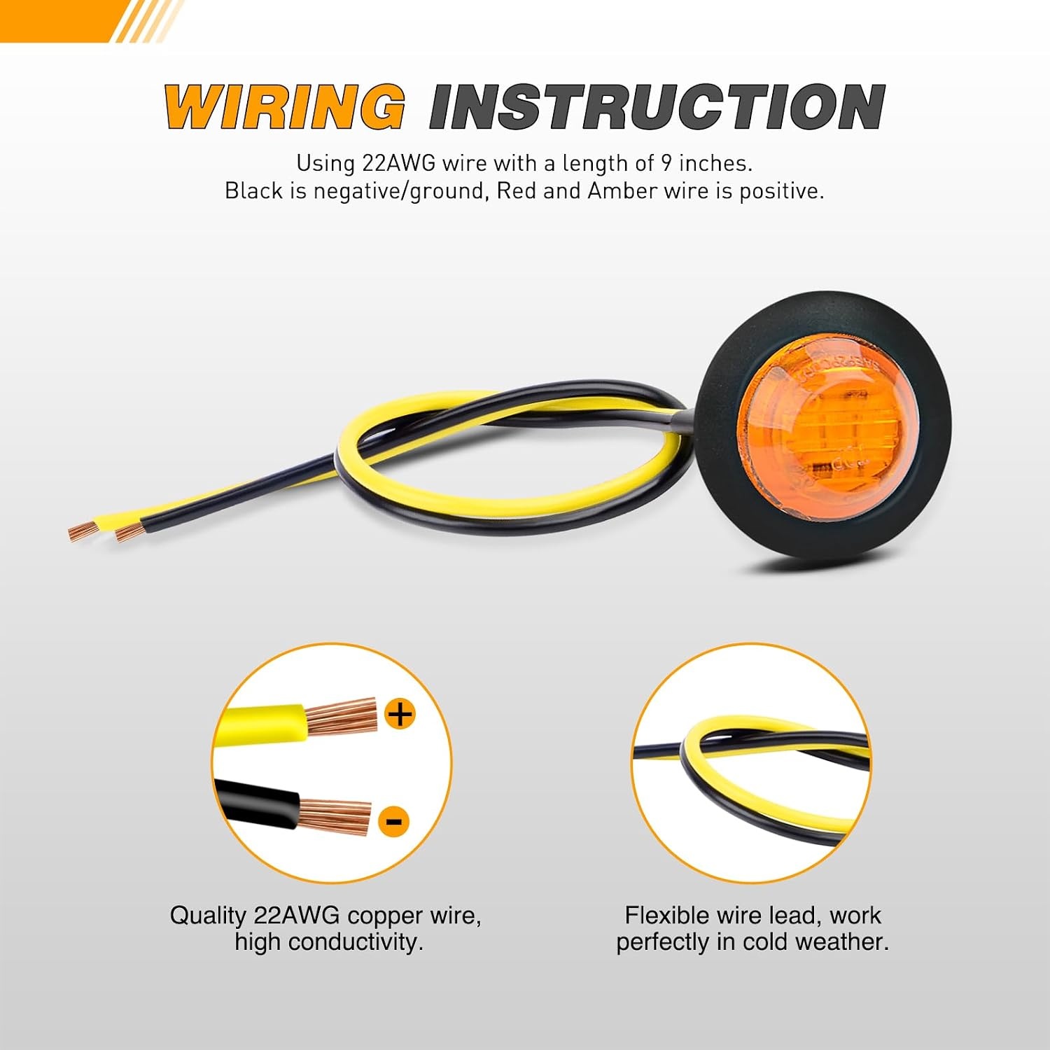 image:imageGOOACC 34 Inch Bullet Side Marker Light 10PCS AmberRedAmberWhite 30PCS