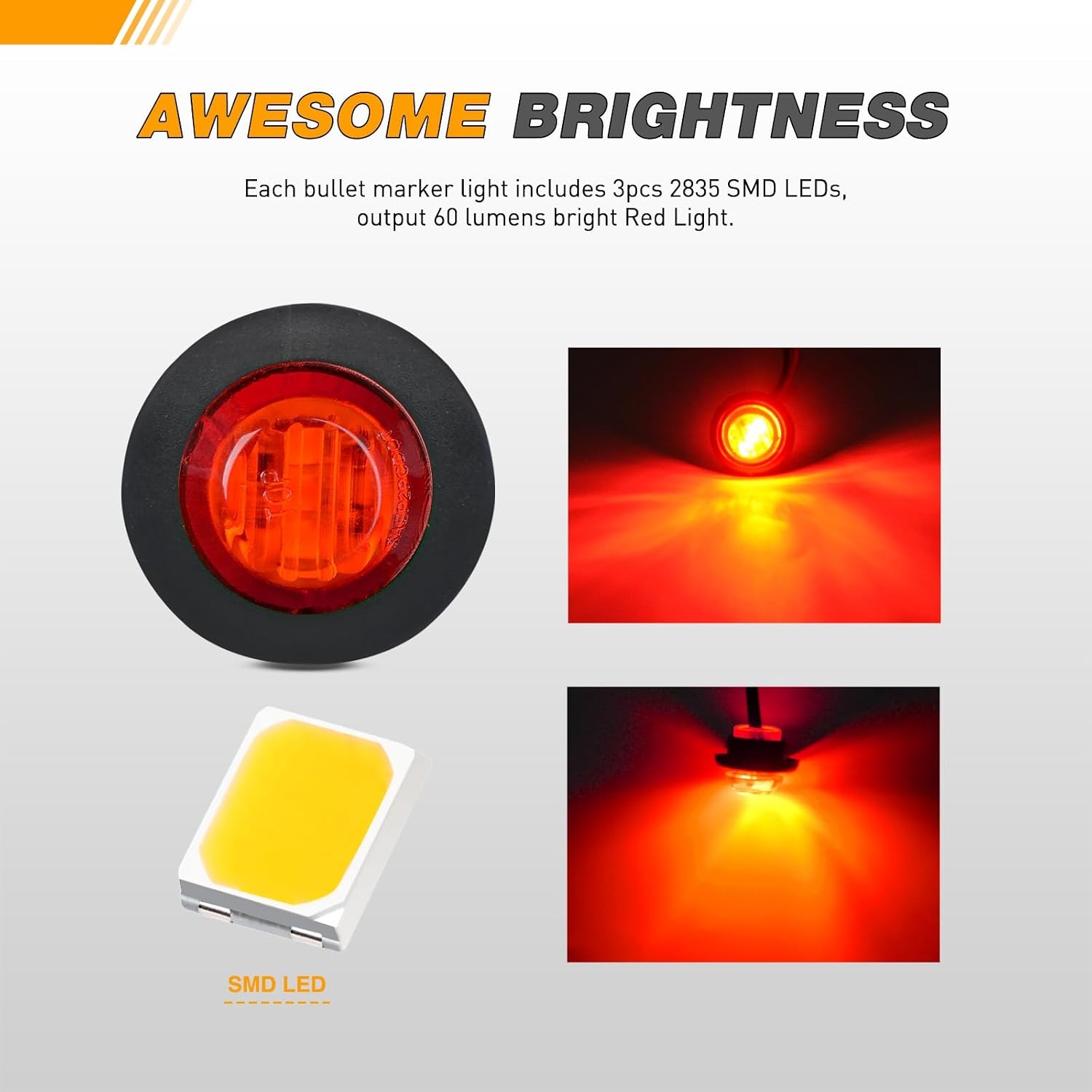 image:imageGOOACC 34 Inch Bullet Side Marker Light 10PCS AmberRedAmberWhite 30PCS