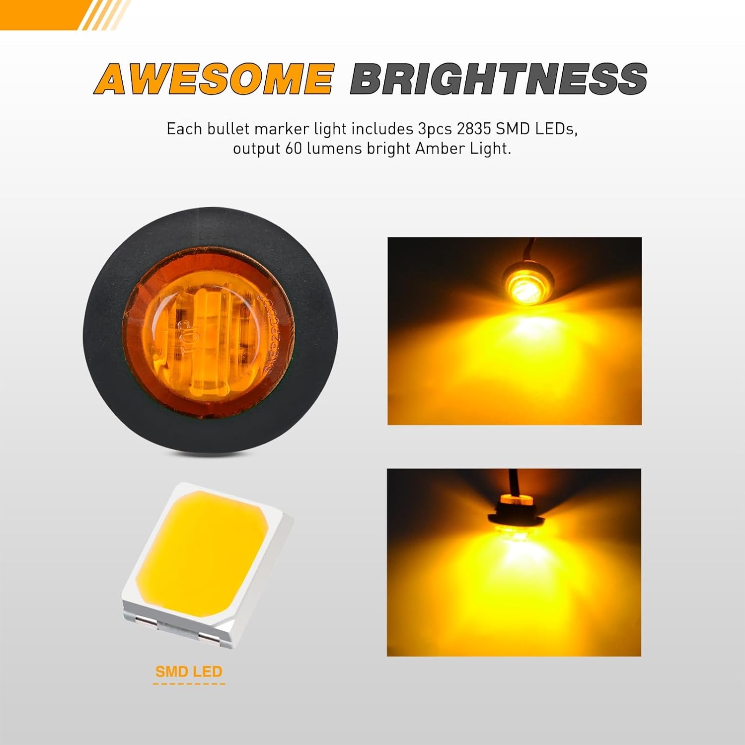 image:imageGOOACC 34 Inch Bullet Side Marker Light 10PCS AmberRedAmberWhite 30PCS