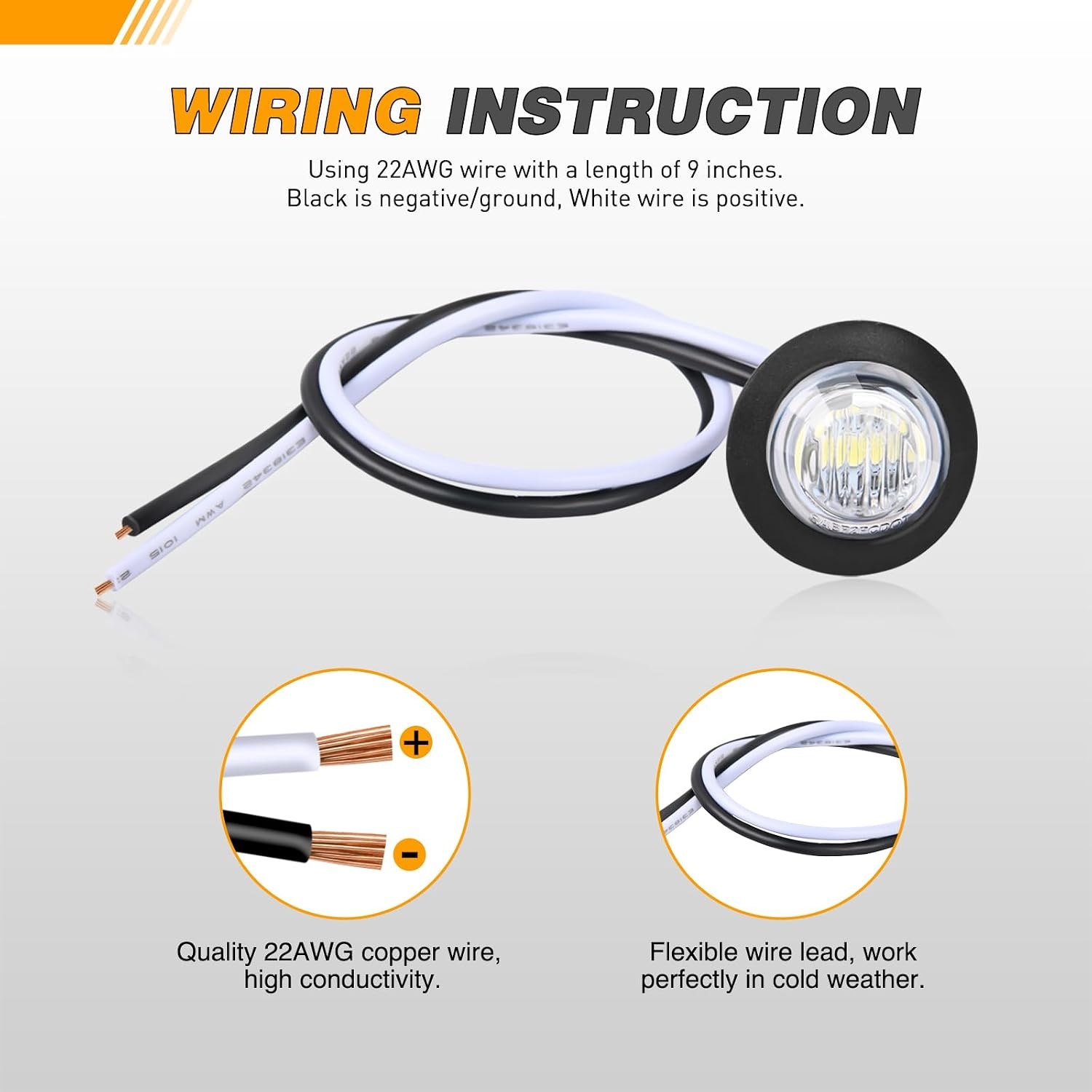 image:imageGOOACC 34 Inch Bullet Side Marker Light 10PCS AmberWhite