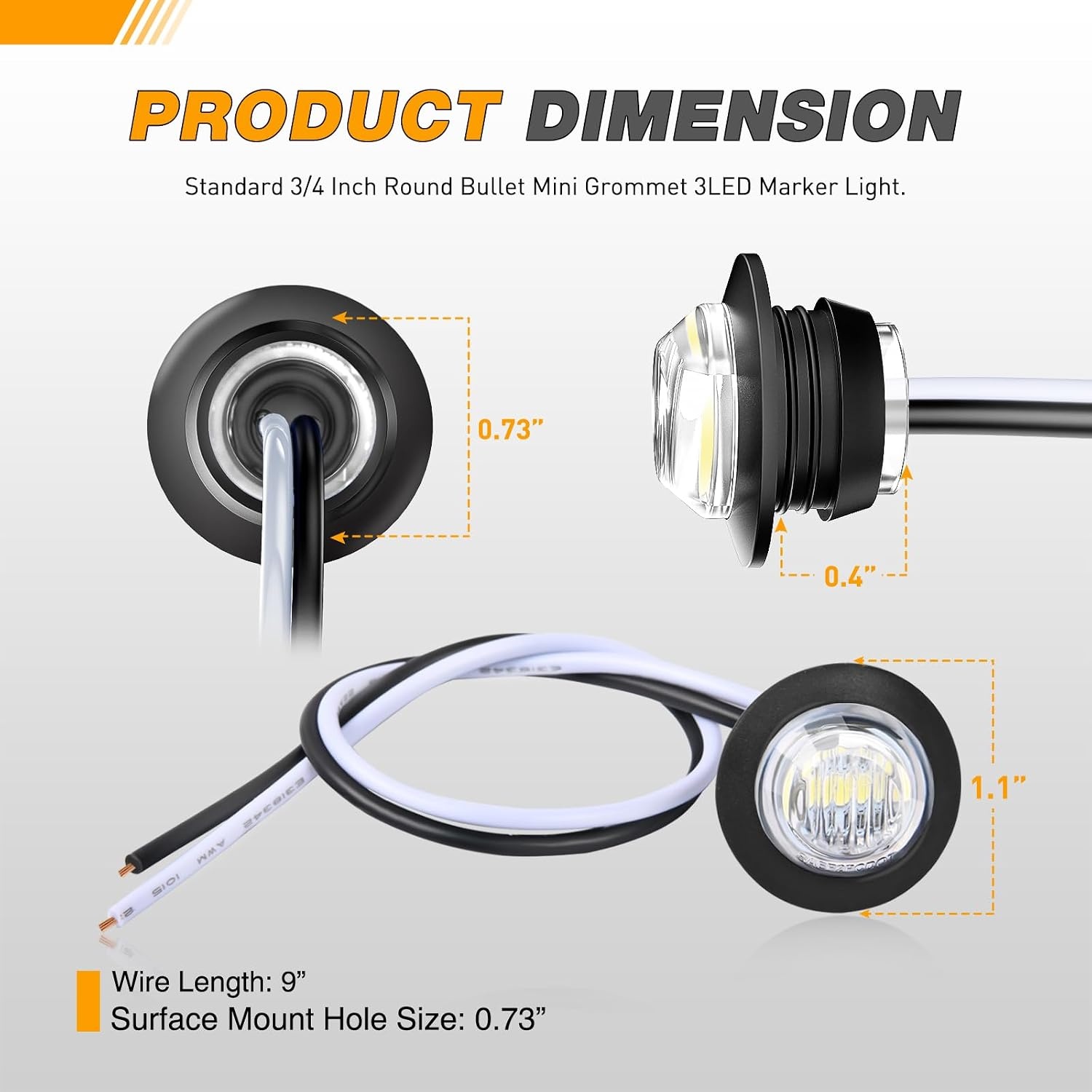 image:imageGOOACC 34 Inch Bullet Side Marker Light 10PCS AmberWhite