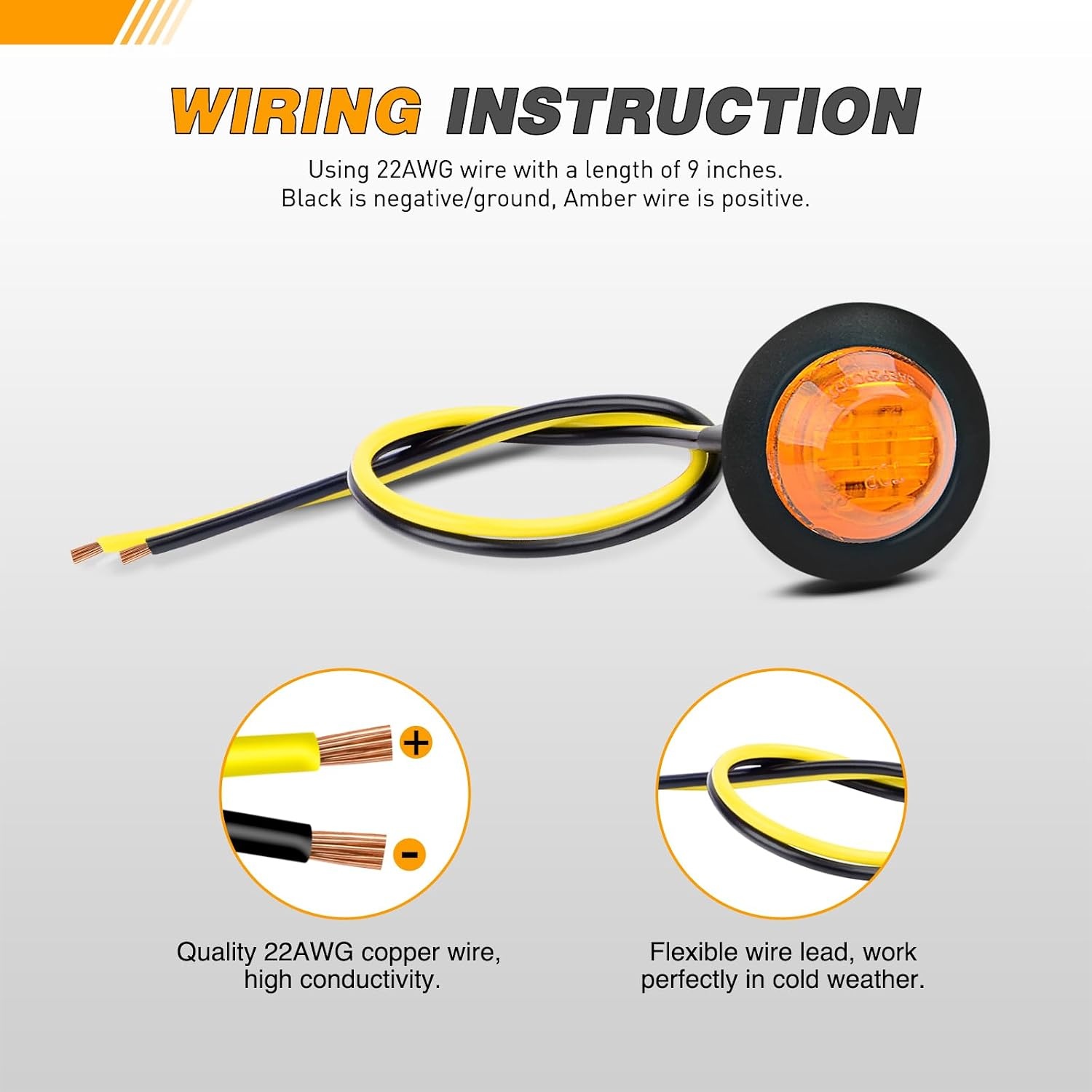 image:imageGOOACC 34 Inch Bullet Side Marker Light 30PCS Red Amber WhiteAmber