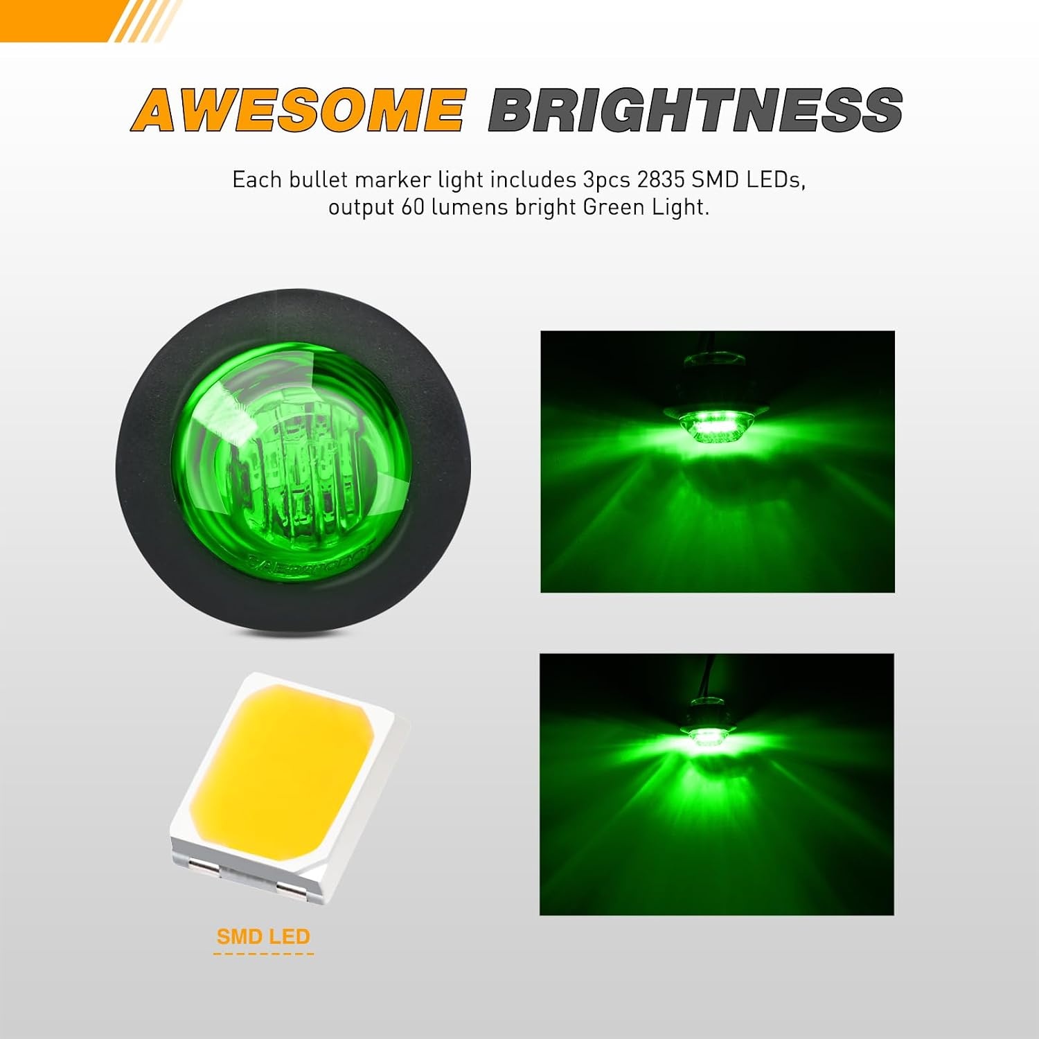 image:imageGOOACC 34 Inch Bullet Side Marker Light 30PCS Red Amber WhiteGreen