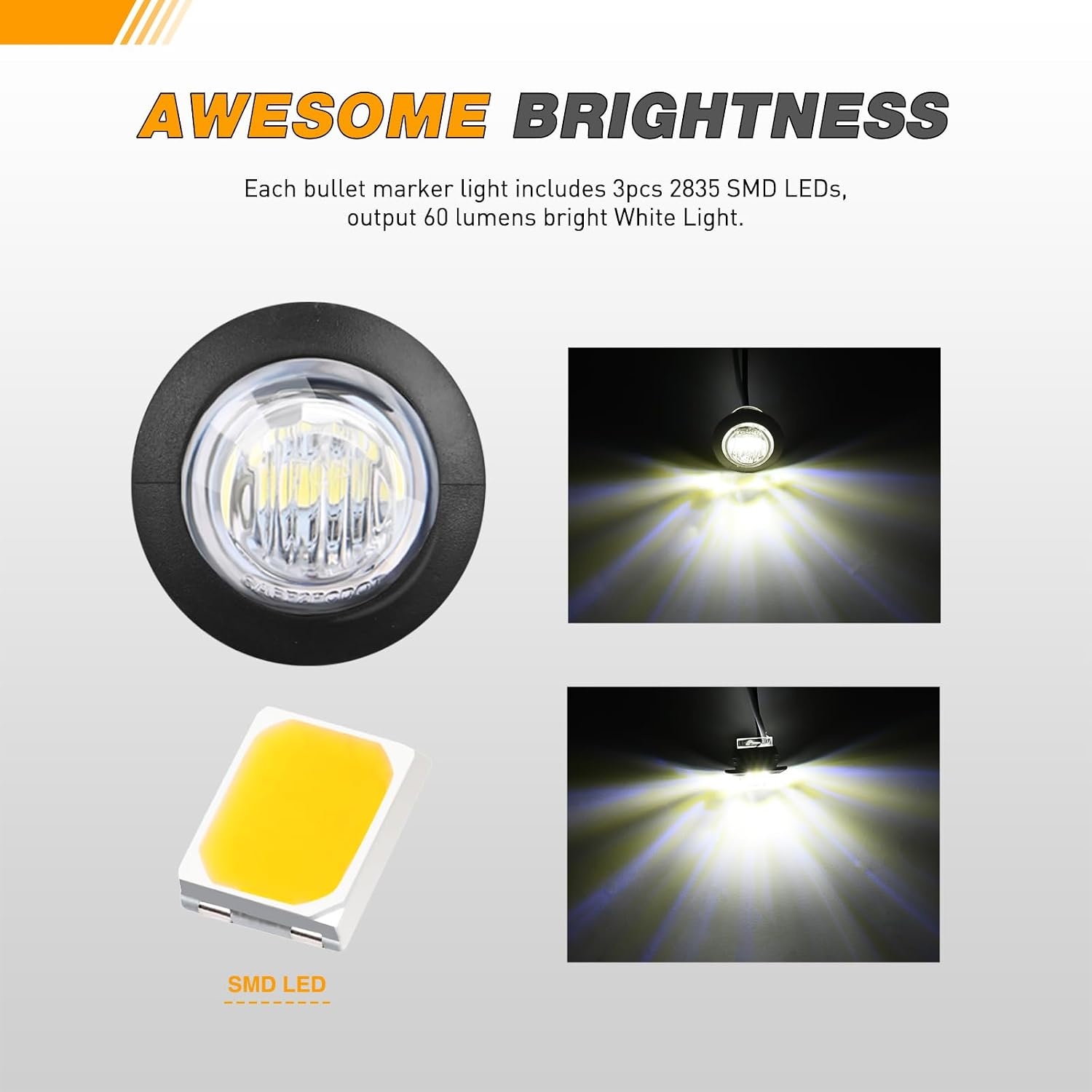 image:imageGOOACC 34 Inch Bullet Side Marker Light 30PCS Red Amber WhiteRedAmberWhite 30PCS