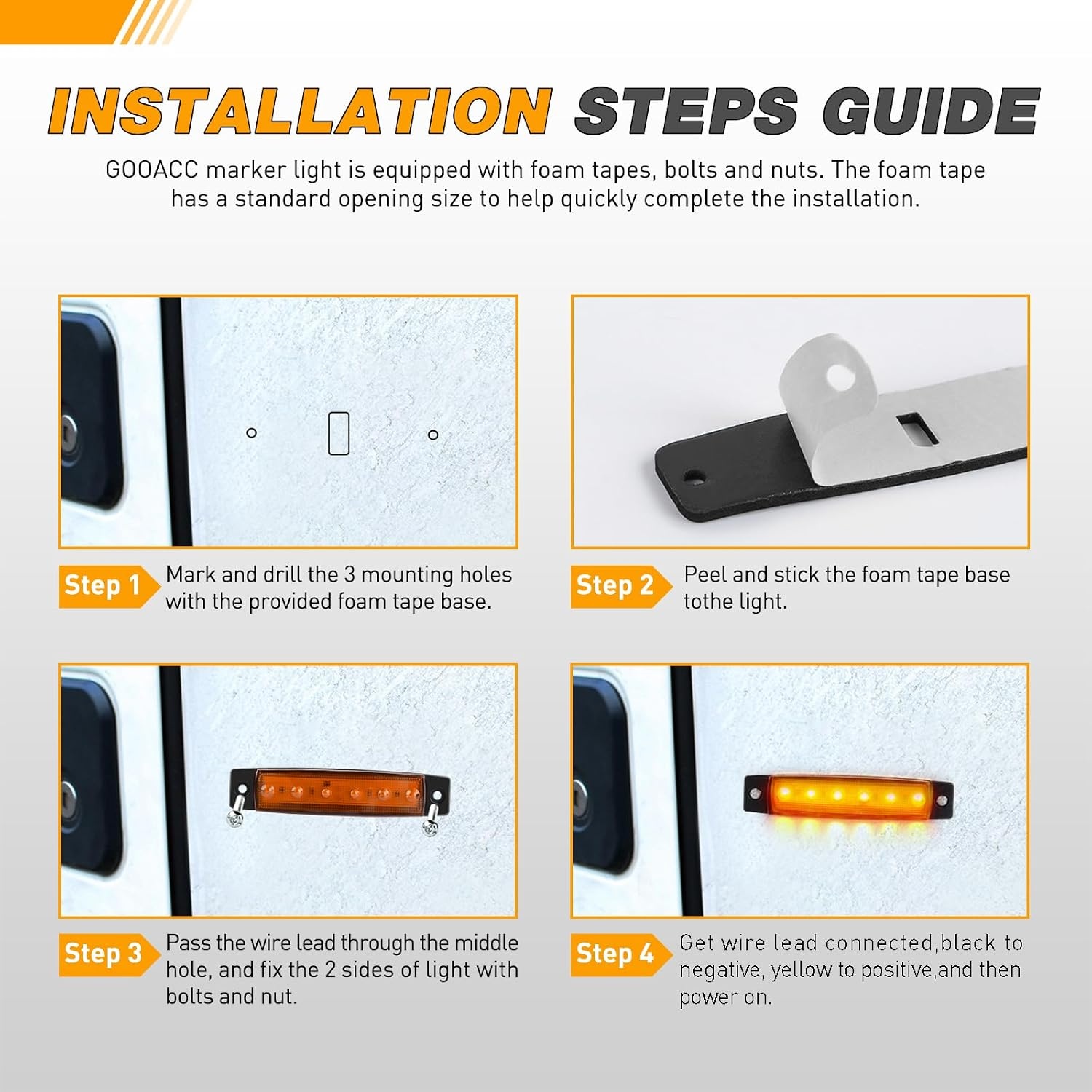 image:imageGOOACC 38Inch Side Marker Light 10PCS 6LED AmberAmber