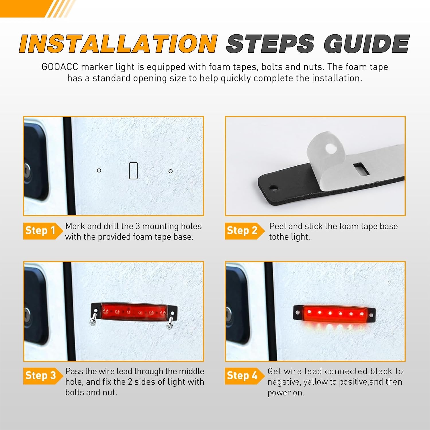image:imageGOOACC 38Inch Side Marker Light 10PCS 6LED Amberred amber