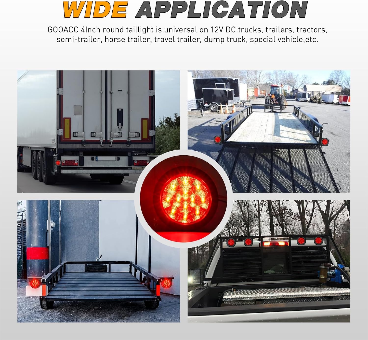image:imageGOOACC 4 Inch Round Trailer Tail Light 2 PCS 12 LED AmberRed Brackets 2pcs