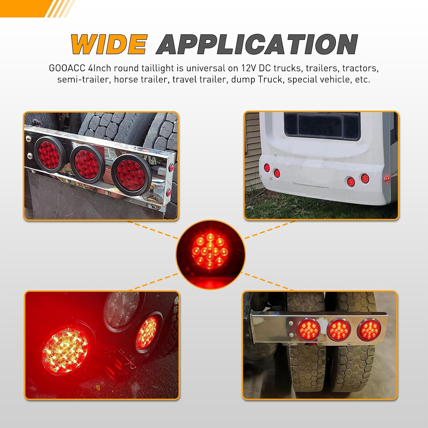 image:imageGOOACC 4 Inch Round Trailer Tail Light 2 PCS 12 LED AmberRed 12Led 2Pcs