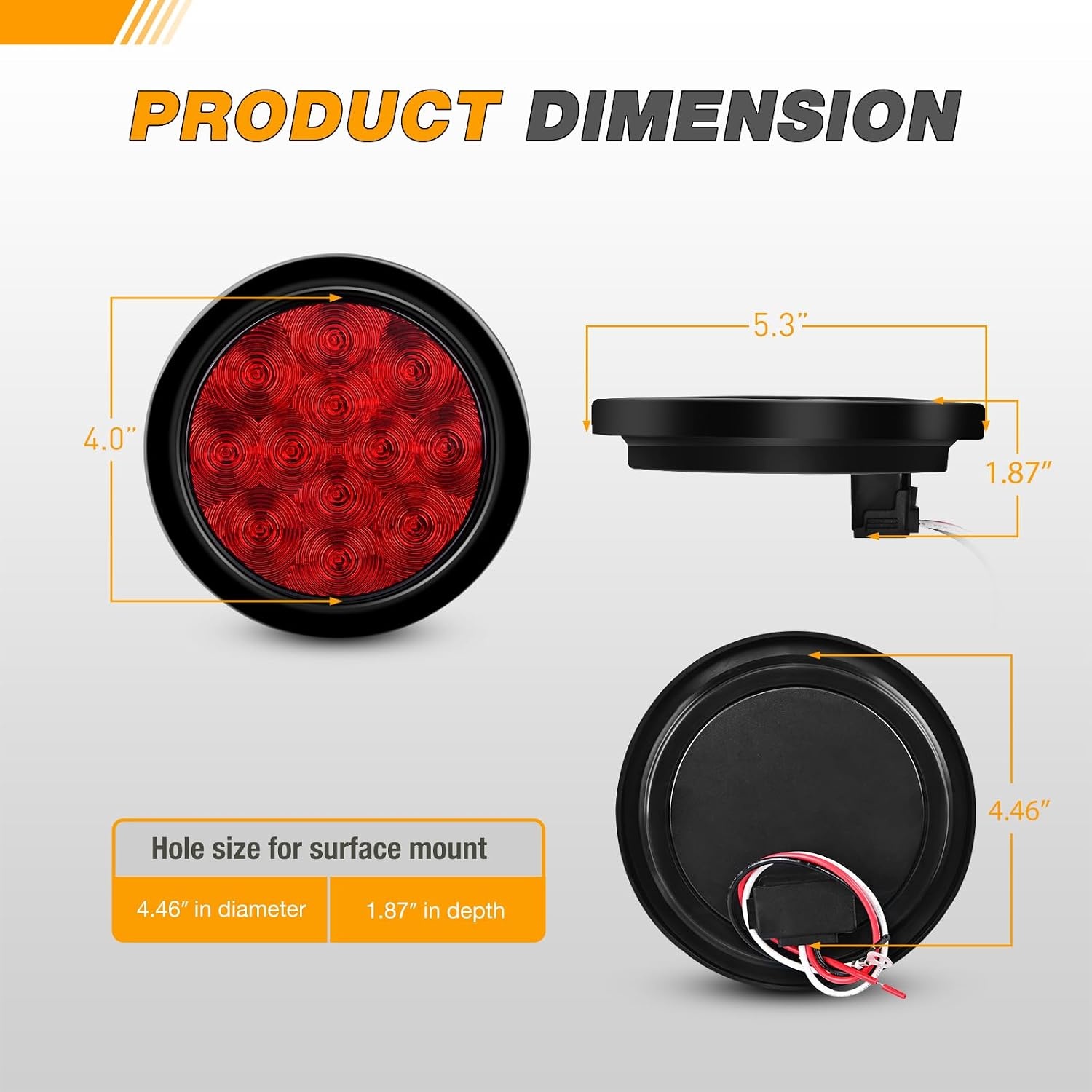 image:imageGOOACC 4 Inch Round Trailer Tail Light 2 PCS 12 LED AmberRed 12Led 2Pcs