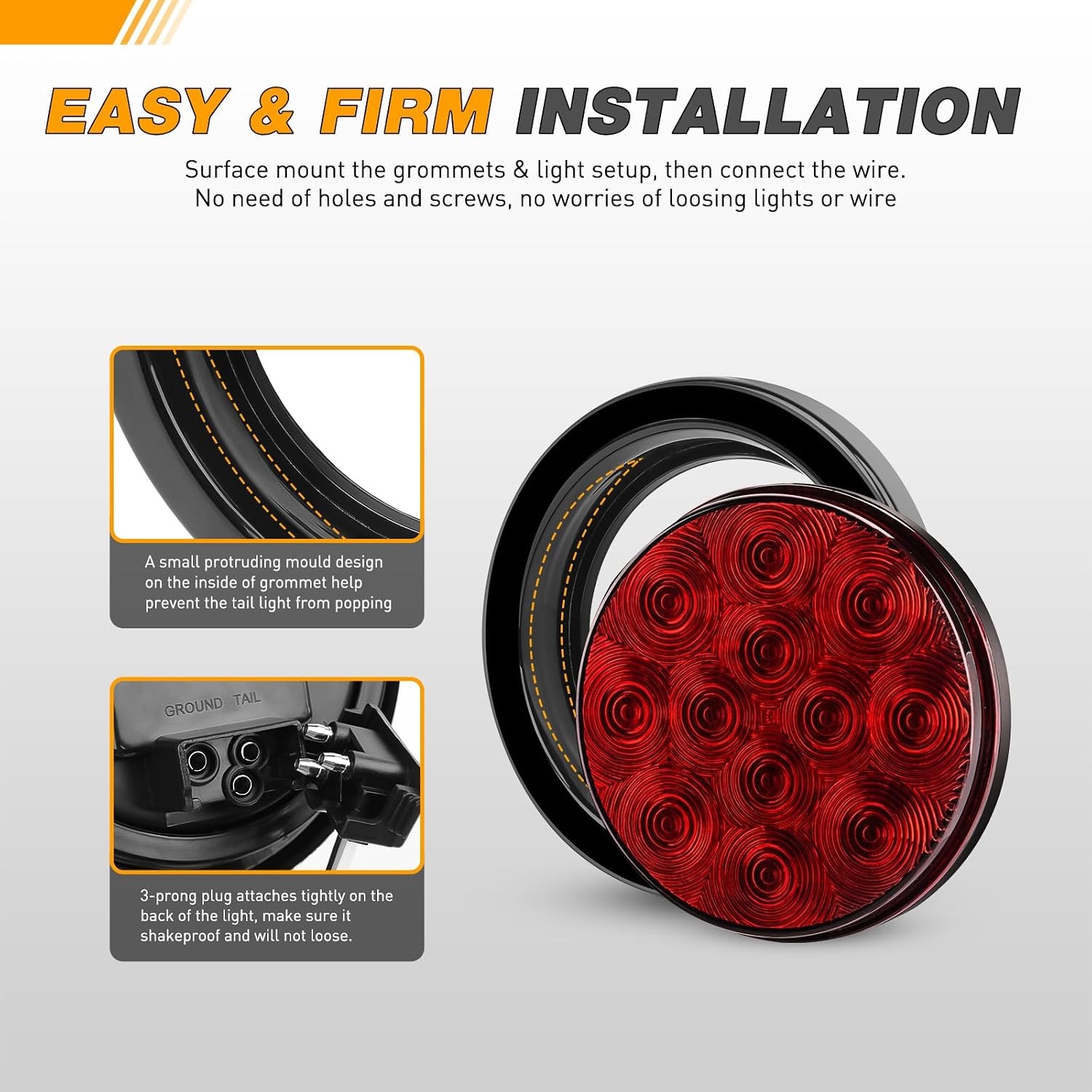 image:imageGOOACC 4 Inch Round Trailer Tail Light 2 PCS 12 LED AmberRed 12Led 4Pcs