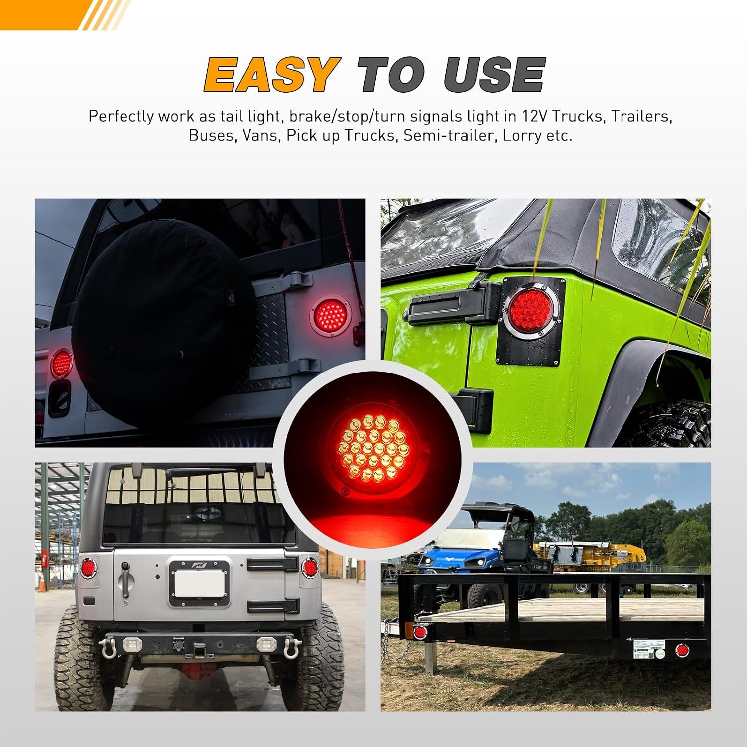 image:imageGOOACC 4 Inch Round Trailer Tail Light 2 PCS 12 LED AmberRed 24Led 2Pcs Screws