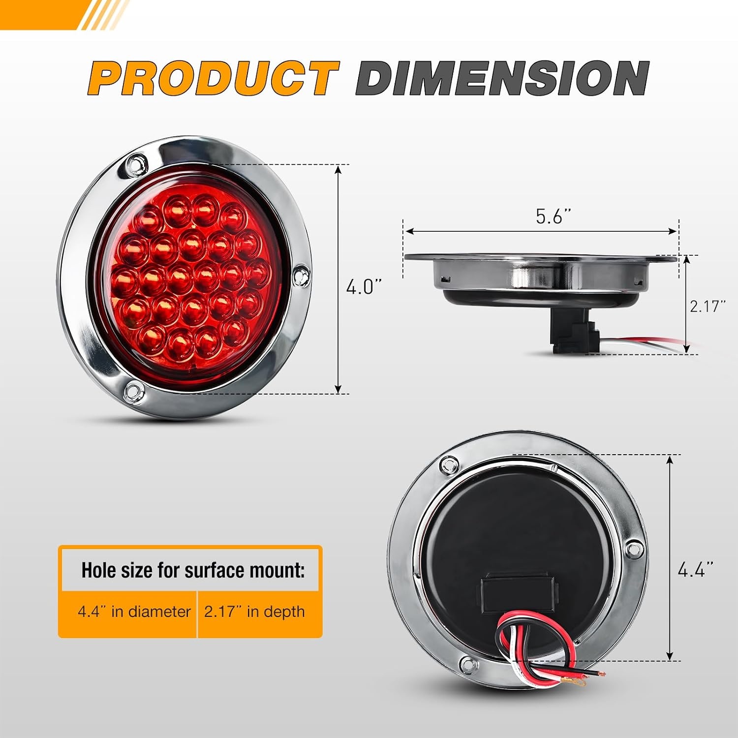 image:imageGOOACC 4 Inch Round Trailer Tail Light 2 PCS 12 LED AmberRed 24Led 2Pcs Screws