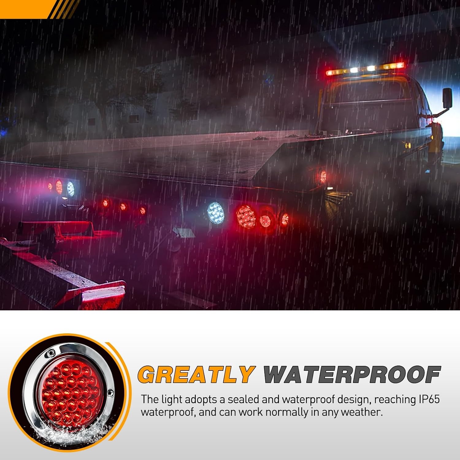 image:imageGOOACC 4 Inch Round Trailer Tail Light 2 PCS 12 LED AmberRed 24Led 2Pcs Screws