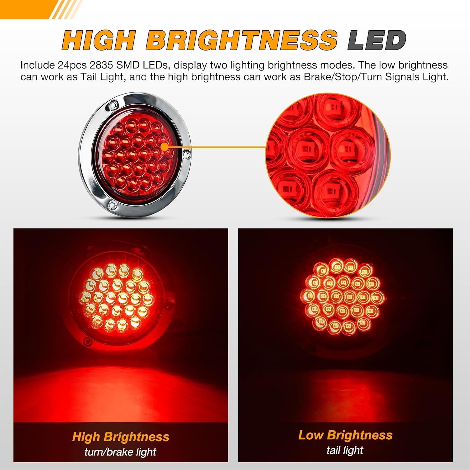image:imageGOOACC 4 Inch Round Trailer Tail Light 2 PCS 12 LED AmberRed 24Led 2Pcs Screws
