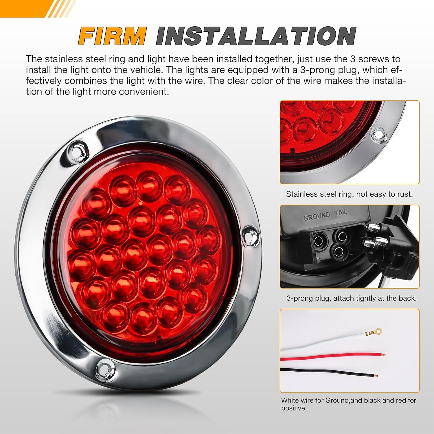 image:imageGOOACC 4 Inch Round Trailer Tail Light 2 PCS 12 LED AmberRed 24Led 2Pcs Screws