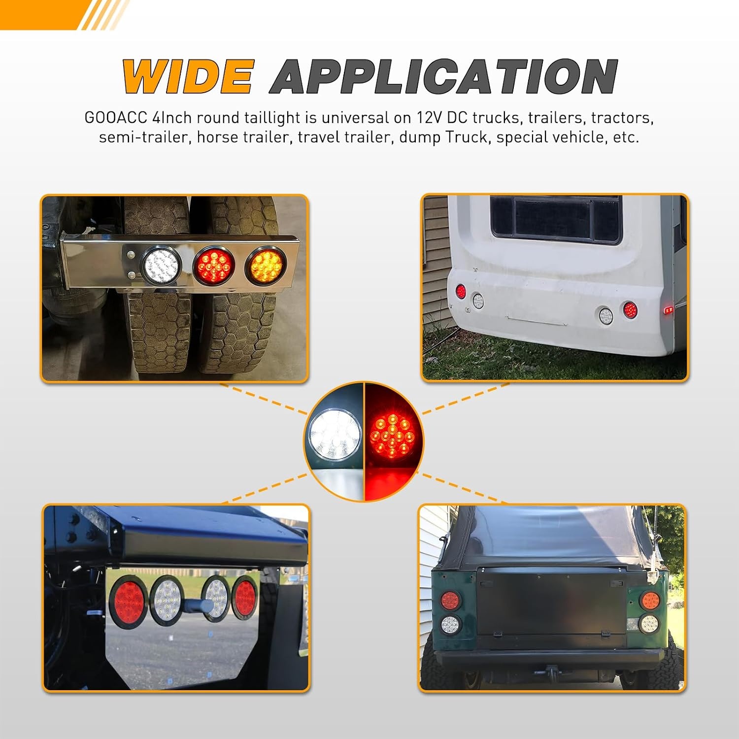 image:imageGOOACC 4 Inch Round Trailer Tail Light 2 PCS 12 LED AmberRed White 12Led 4Pcs