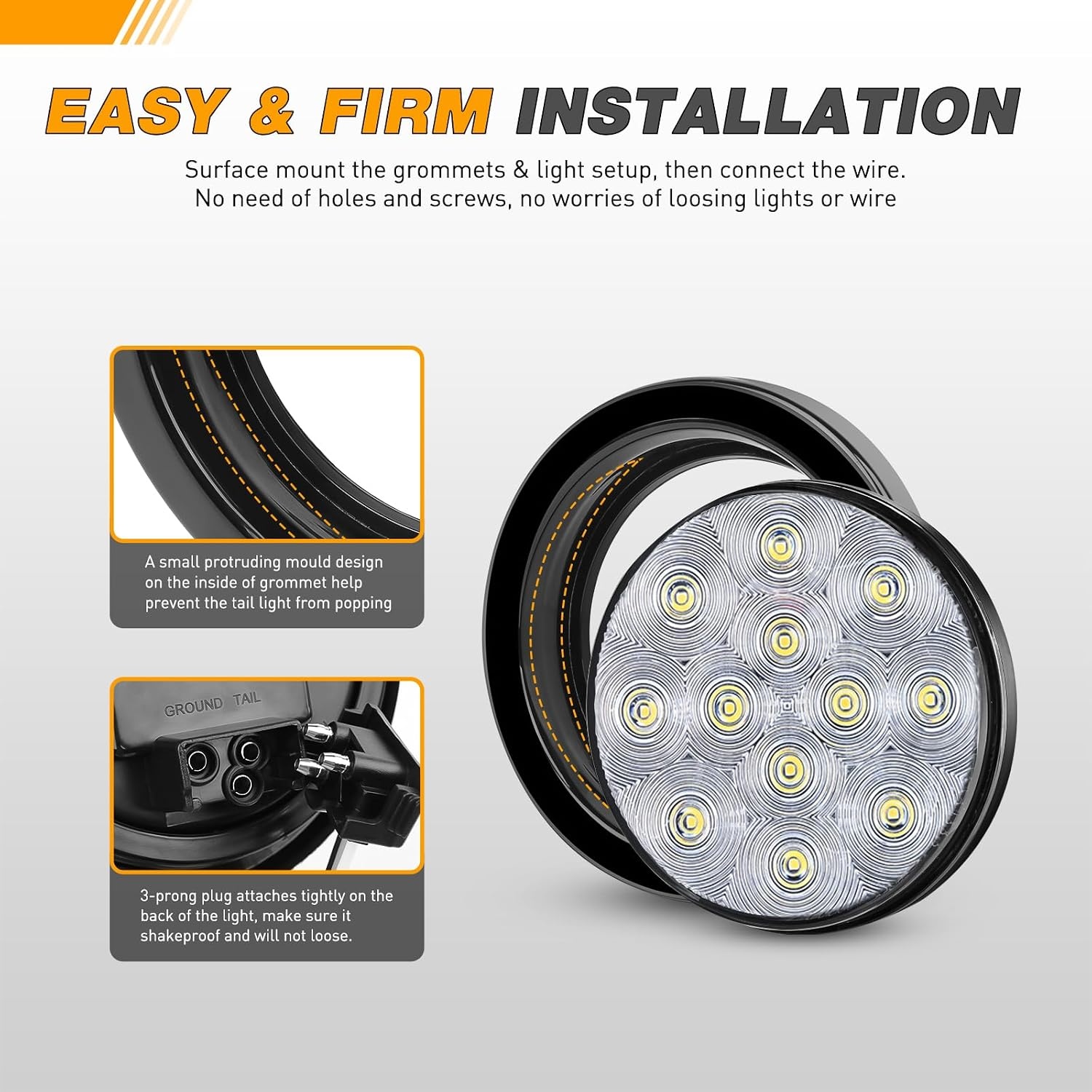 image:imageGOOACC 4 Inch Round Trailer Tail Light 2 PCS 12 LED AmberRed White 12Led 4Pcs