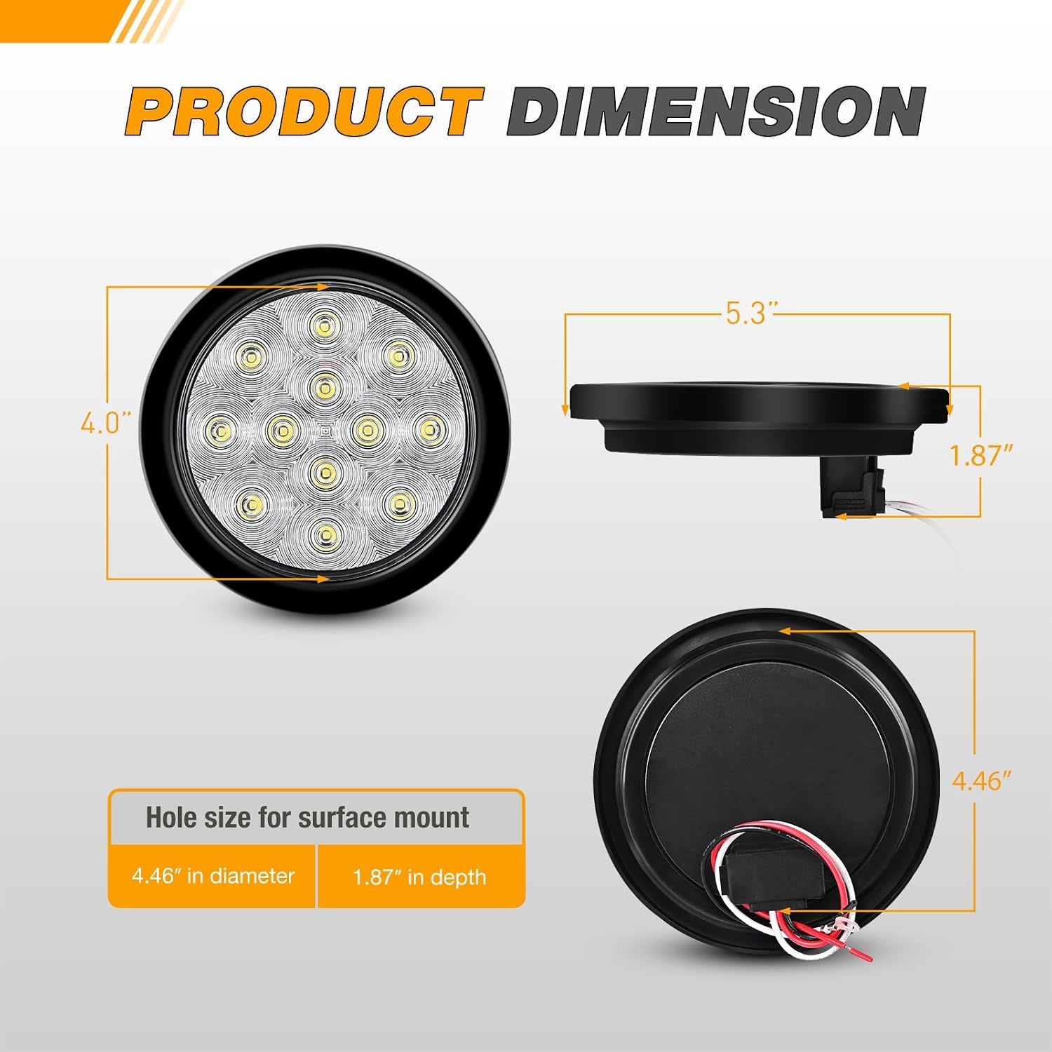 image:imageGOOACC 4 Inch Round Trailer Tail Light 2 PCS 12 LED AmberWhite 12Led 2Pcs