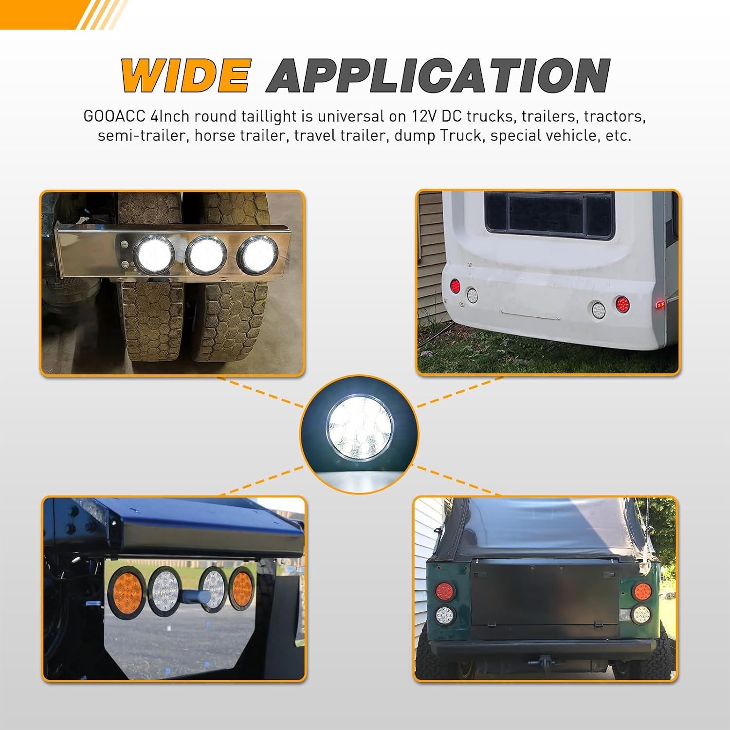 image:imageGOOACC 4 Inch Round Trailer Tail Light 2 PCS 12 LED AmberWhite 12Led 2Pcs