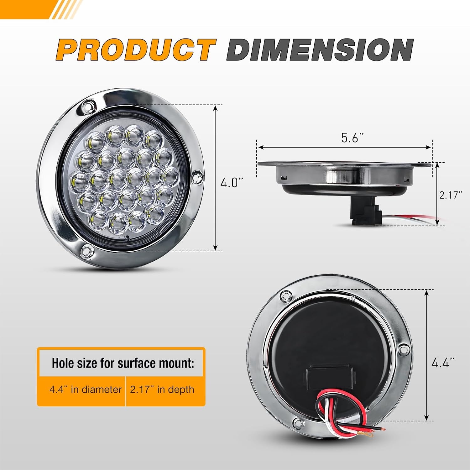 image:imageGOOACC 4 Inch Round Trailer Tail Light 2 PCS 12 LED AmberWhite 24Led 2Pcs Screws