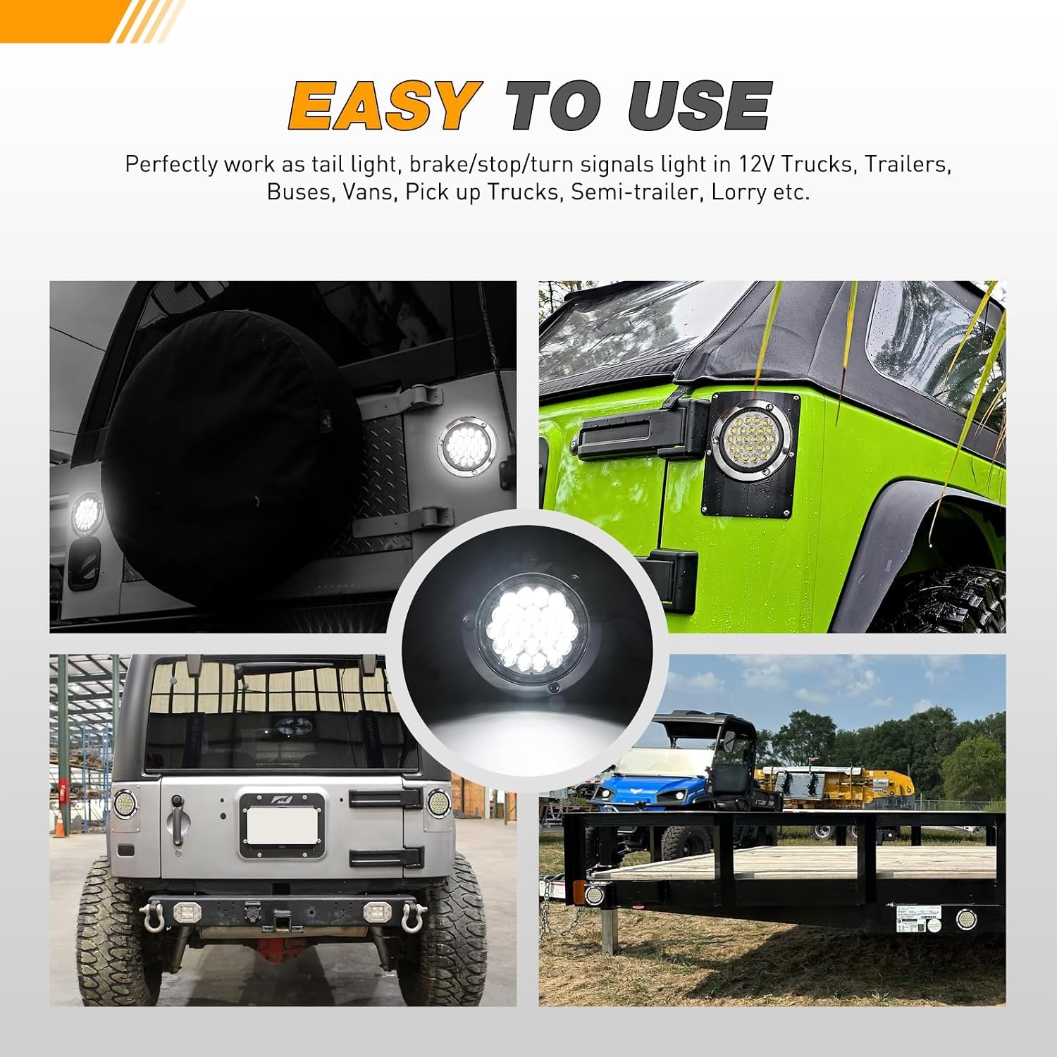 image:imageGOOACC 4 Inch Round Trailer Tail Light 2 PCS 12 LED AmberWhite 24Led 2Pcs Screws