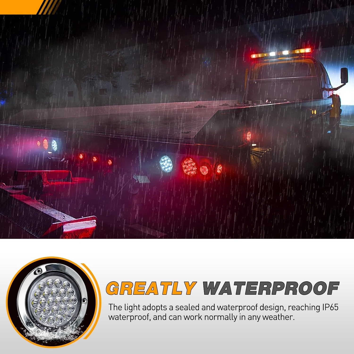 image:imageGOOACC 4 Inch Round Trailer Tail Light 2 PCS 12 LED AmberWhite 24Led 2Pcs Screws