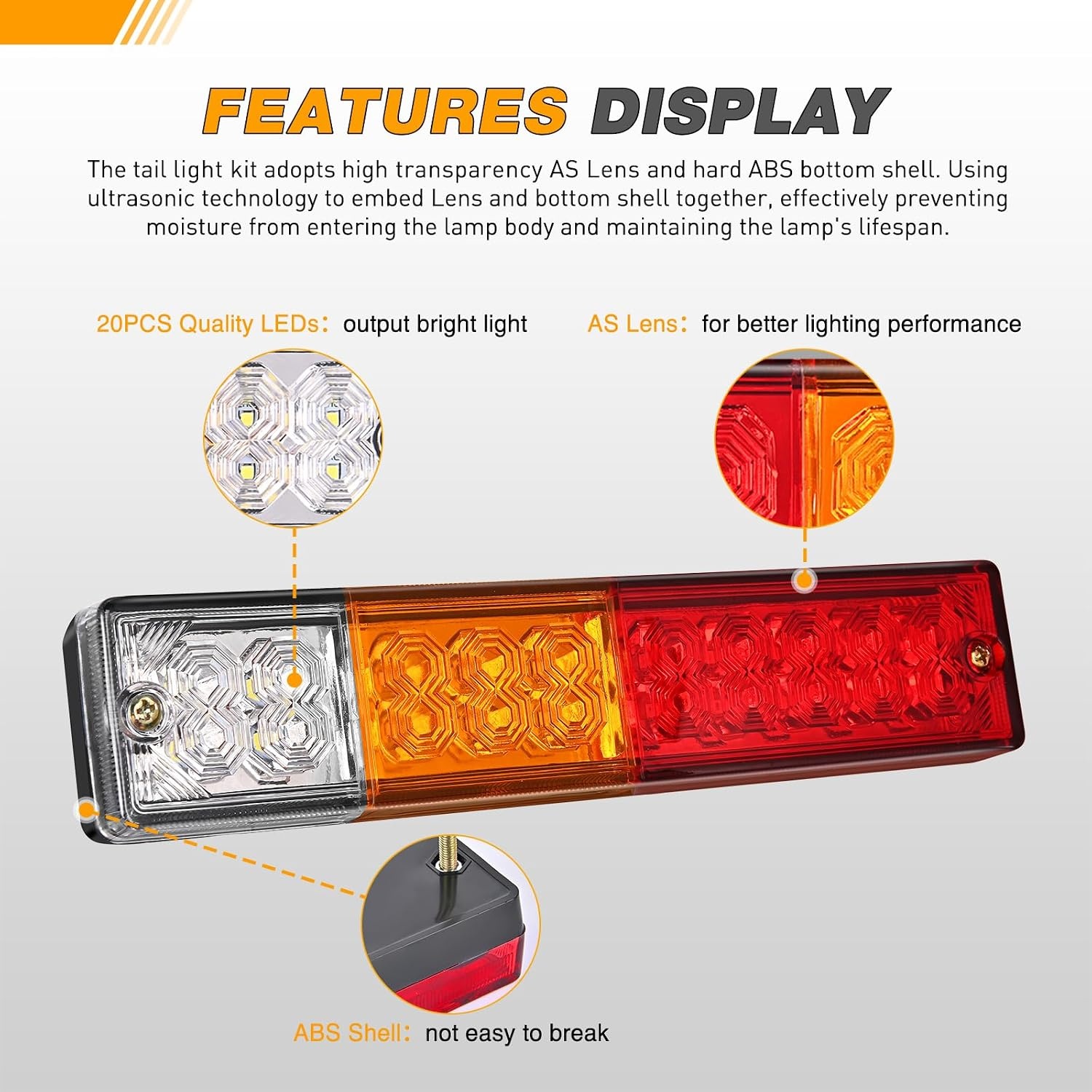 image:imageGOOACC 40 LED Trailer Light Kit 2PCS Red White Amber20Led Trailer Tail Light