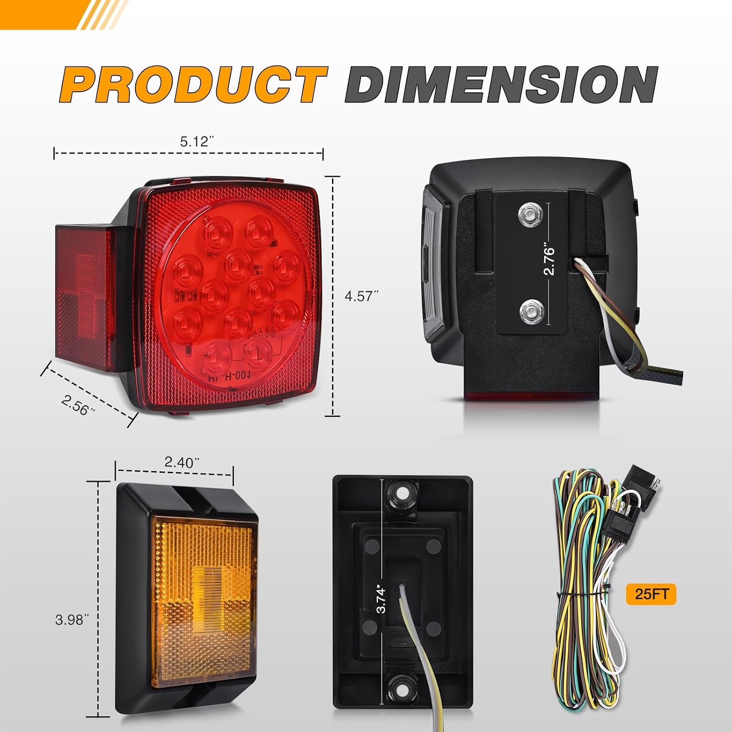 image:imageGOOACC 40 LED Trailer Light Kit 2PCS Red White AmberSquare Led Trailer Light
