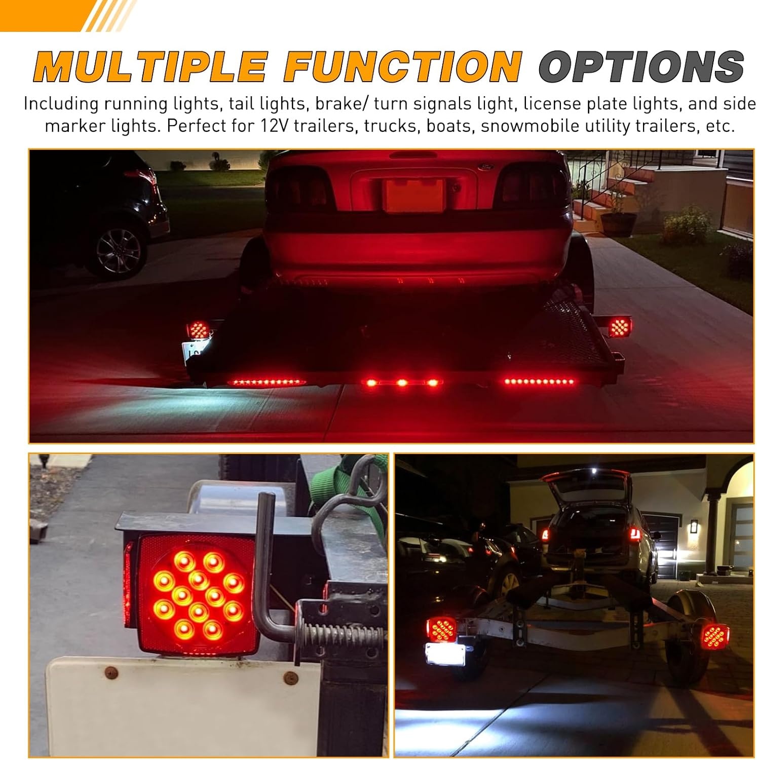 image:imageGOOACC 40 LED Trailer Light Kit 2PCS Red White AmberSquare Led Trailer Light