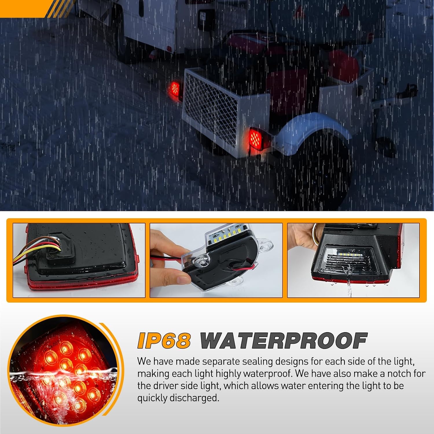 image:imageGOOACC 40 LED Trailer Light Kit 2PCS Red White AmberSquare Led Trailer Light