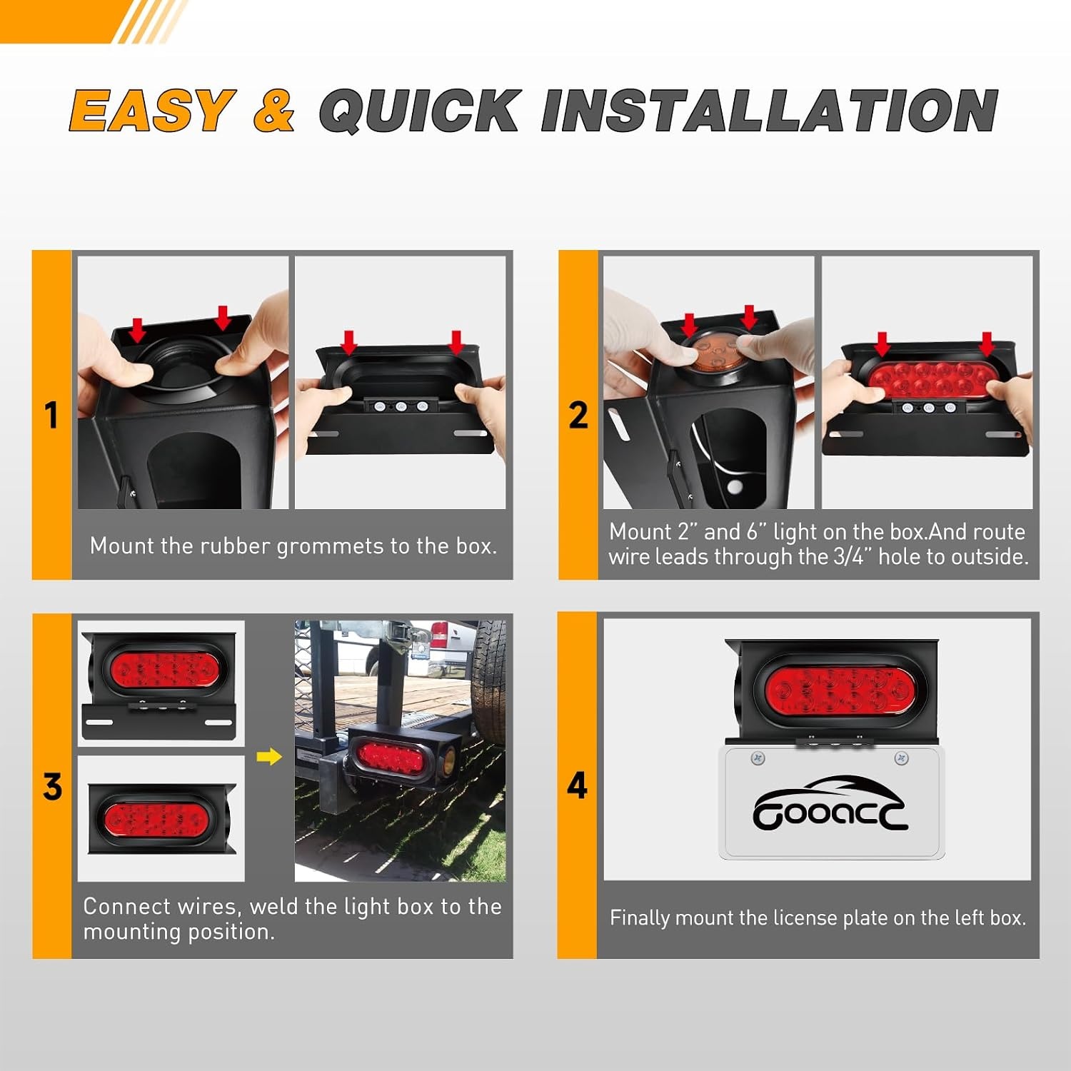 image:imageGOOACC 40 LED Trailer Light Kit 2PCS Red White AmberTrailer Light Boxes Kit Amber Marker Lights