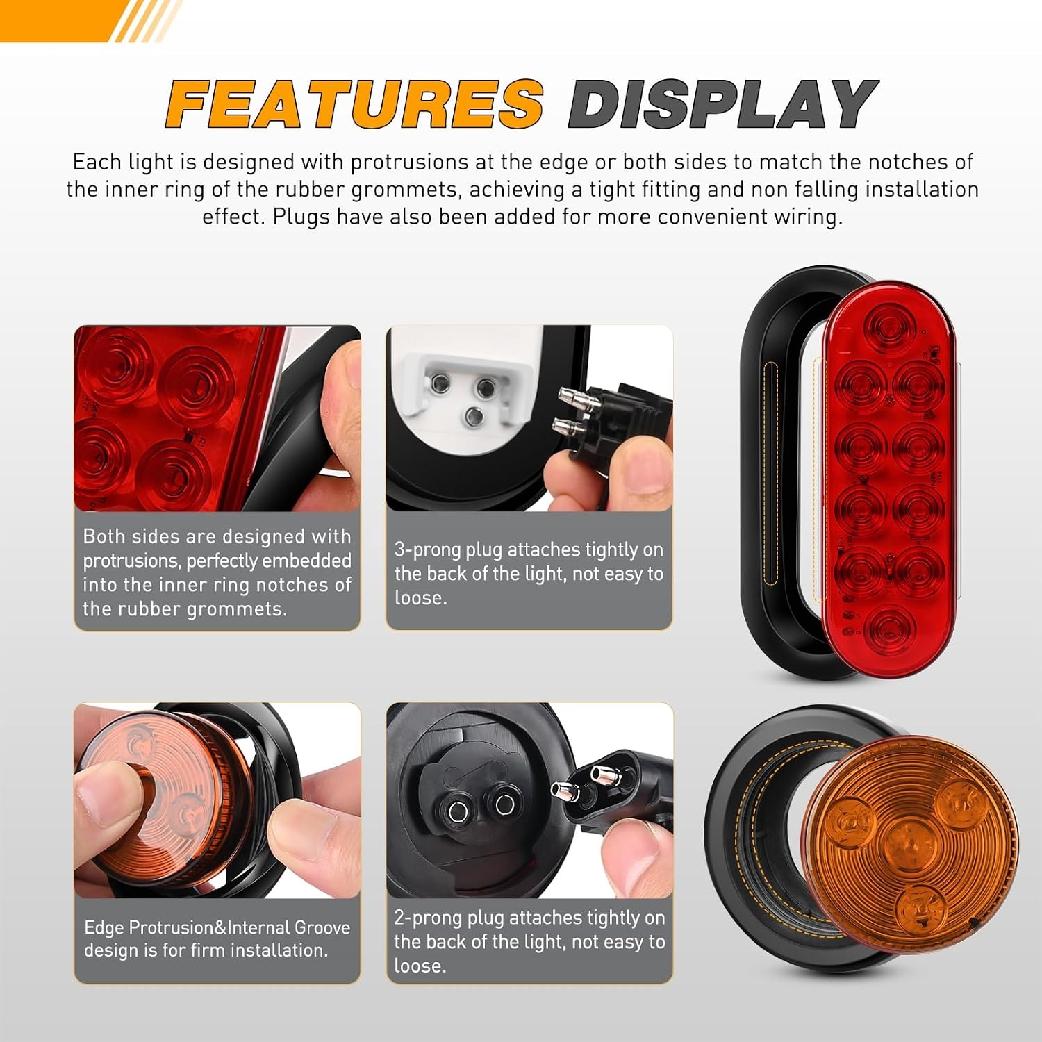 image:imageGOOACC 40 LED Trailer Light Kit 2PCS Red White AmberTrailer Light Boxes Kit Amber Marker Lights