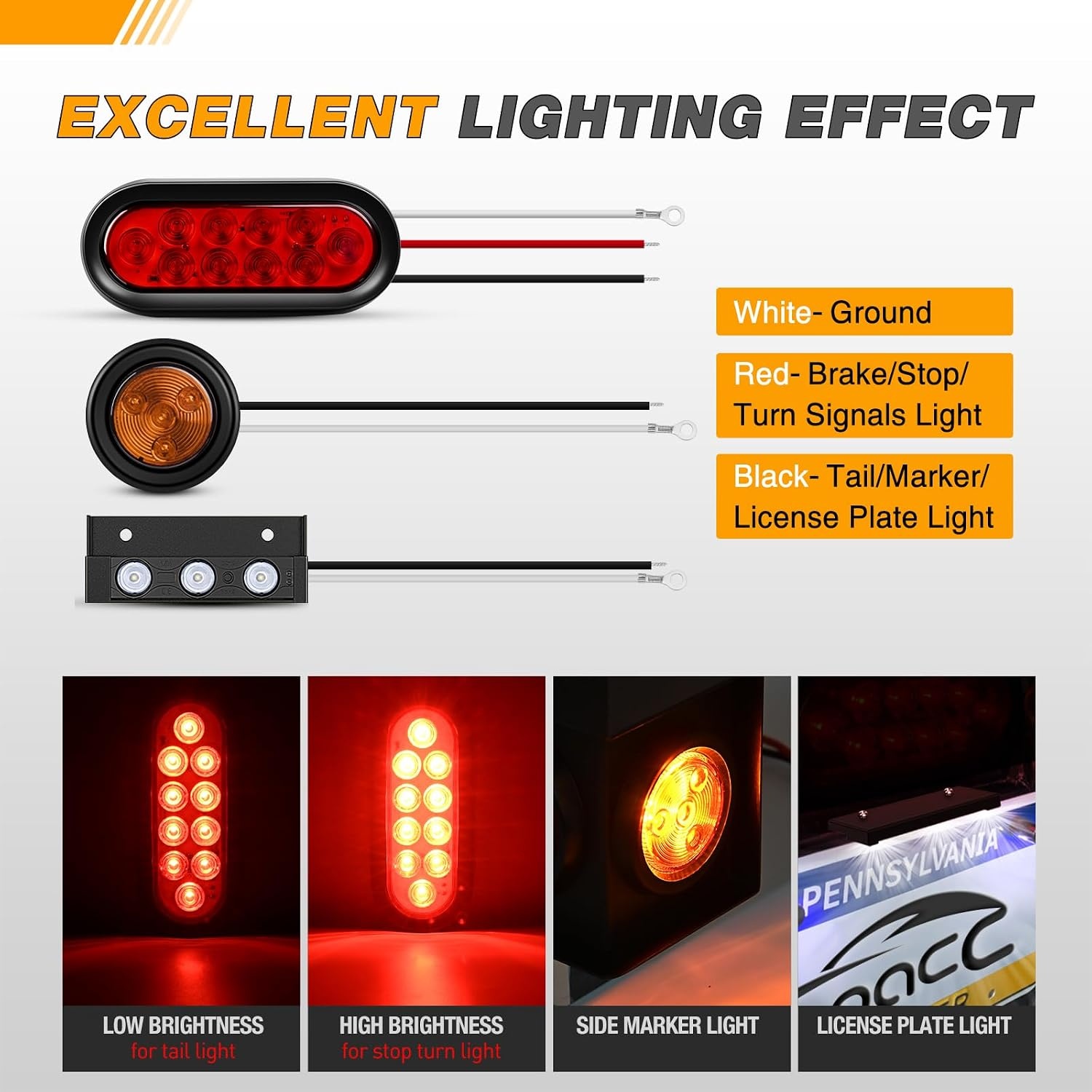 image:imageGOOACC 40 LED Trailer Light Kit 2PCS Red White AmberTrailer Light Boxes Kit Amber Marker Lights