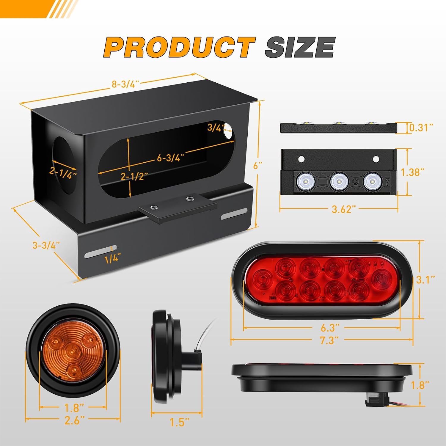 image:imageGOOACC 40 LED Trailer Light Kit 2PCS Red White AmberTrailer Light Boxes Kit Amber Marker Lights