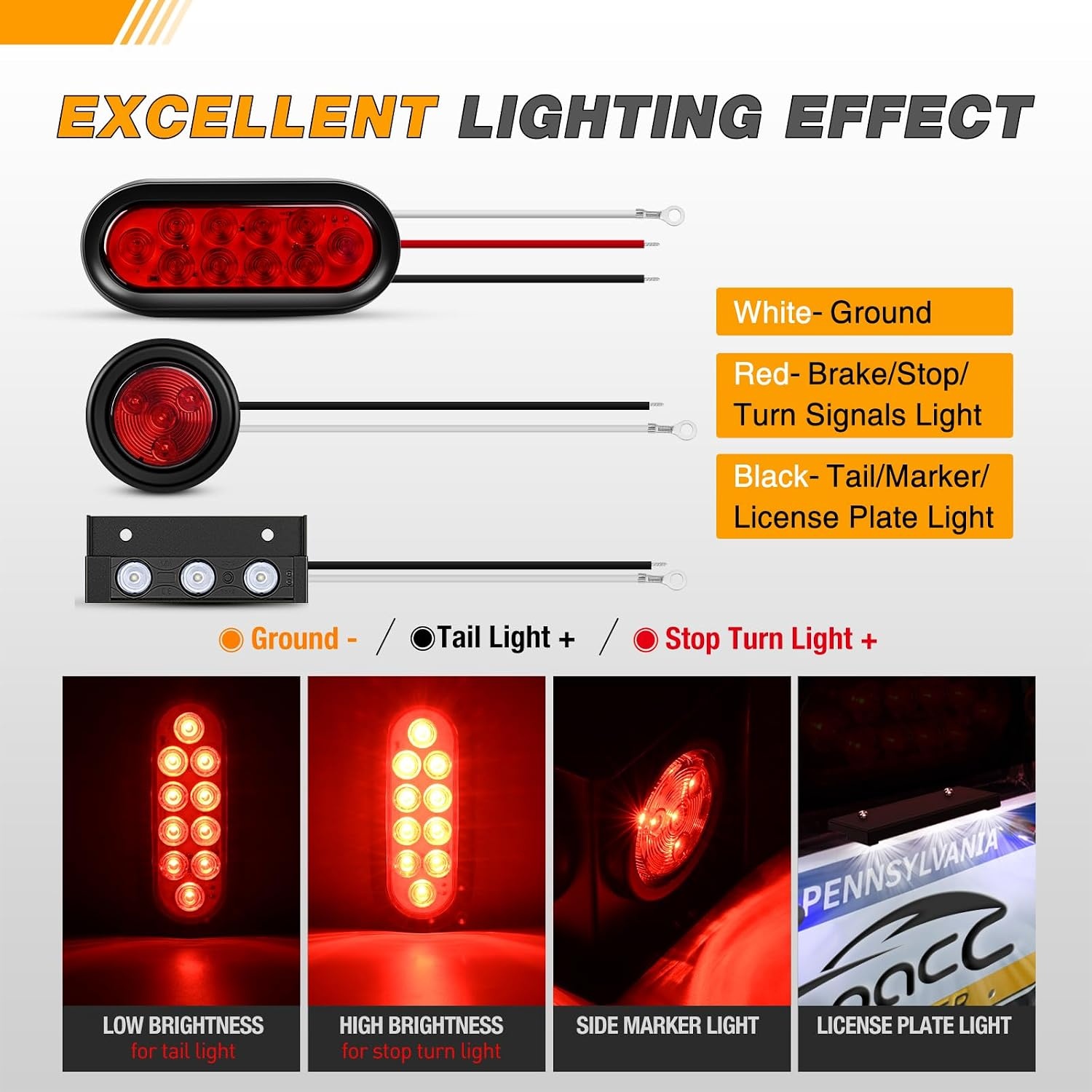image:imageGOOACC 40 LED Trailer Light Kit 2PCS Red White AmberTrailer Light Boxes Kit Red Marker Lights