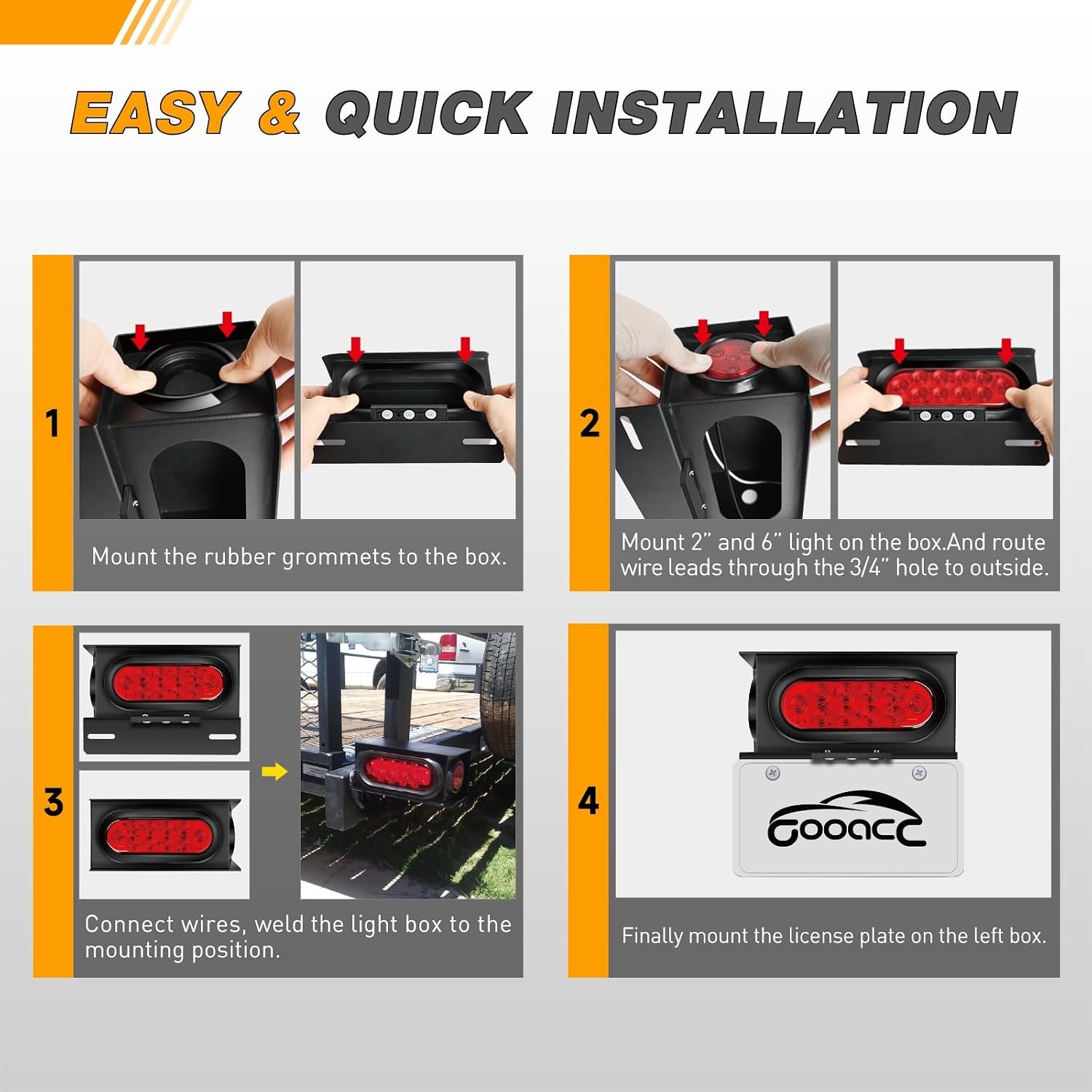 image:imageGOOACC 40 LED Trailer Light Kit 2PCS Red White AmberTrailer Light Boxes Kit Red Marker Lights