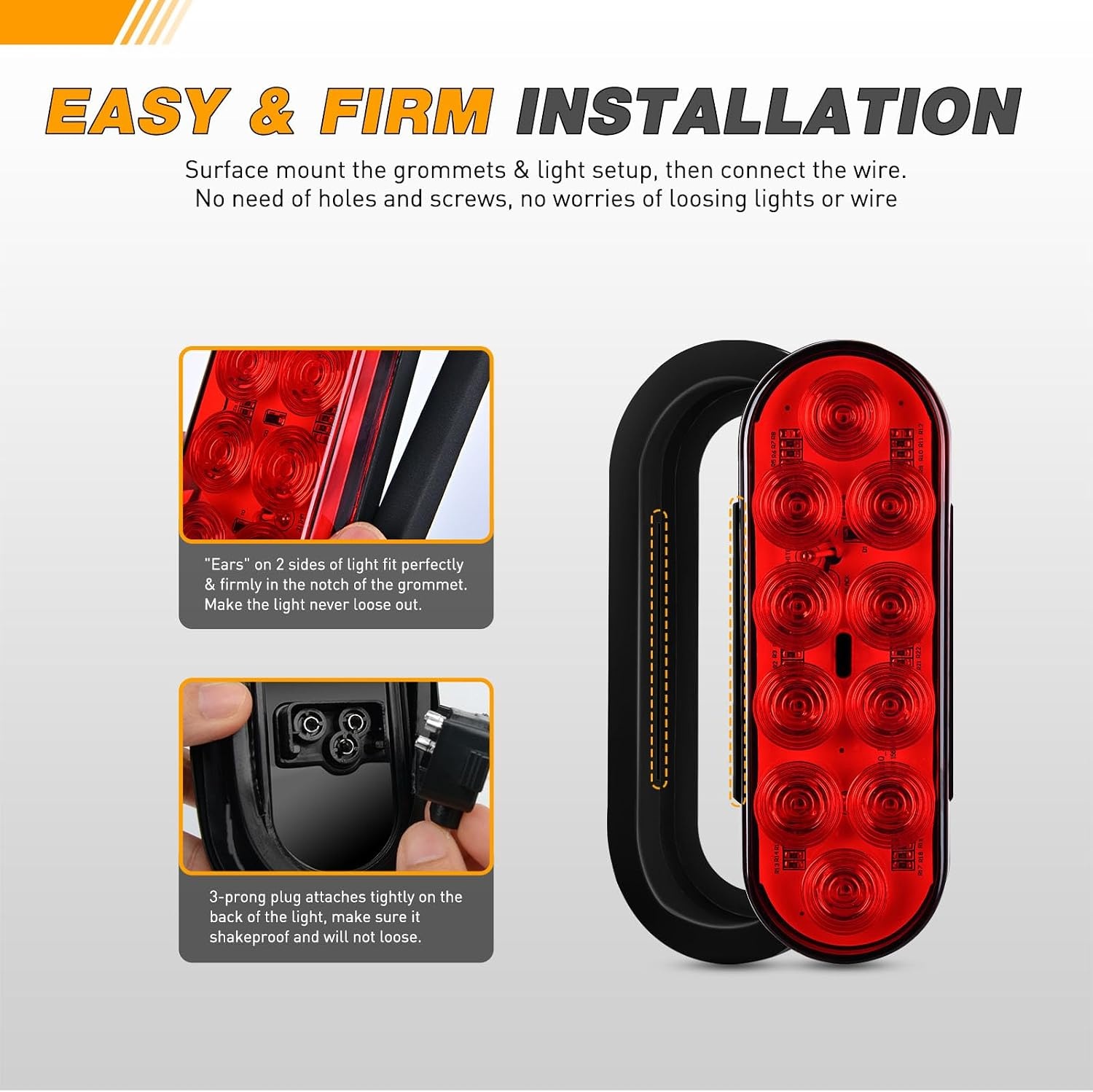 image:imageGOOACC 6Inch Oval Tail Light 2PCS Red 10LED Stop Brake Turn LightsRed 2Pcs