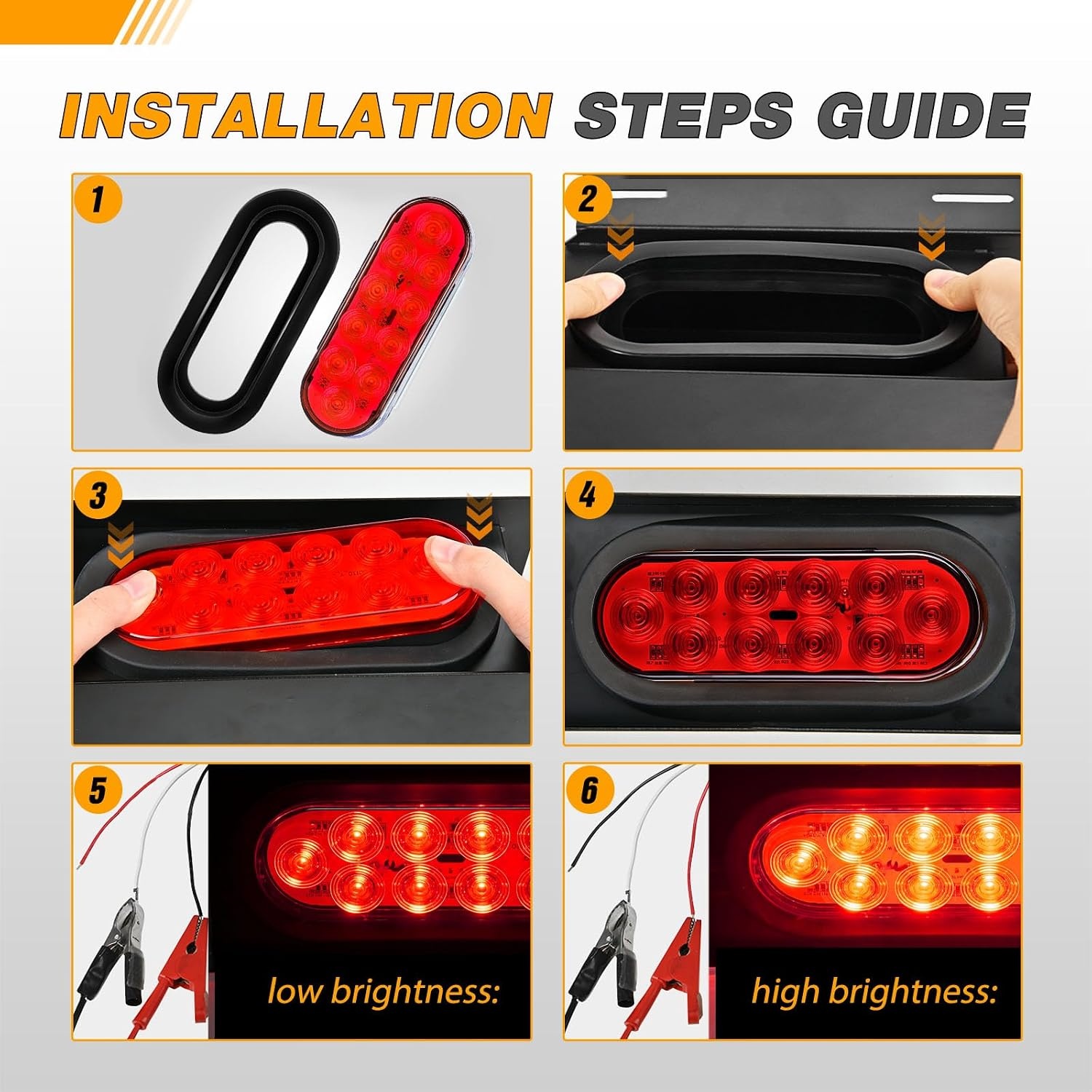image:imageGOOACC 6Inch Oval Tail Light 2PCS Red 10LED Stop Brake Turn LightsRed 2Pcs