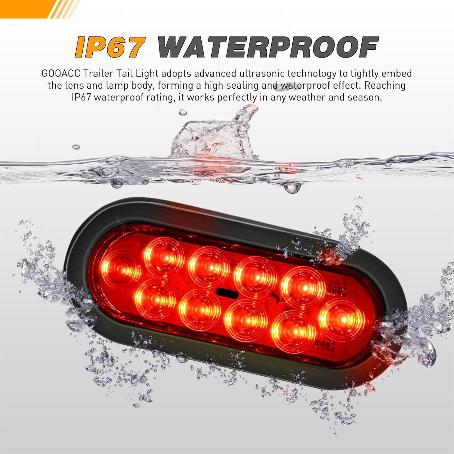 image:imageGOOACC 6Inch Oval Tail Light 2PCS Red 10LED Stop Brake Turn LightsRed 2Pcs