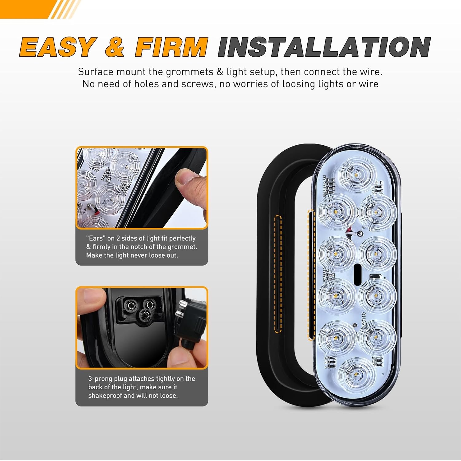 image:imageGOOACC 6Inch Oval Tail Light 2PCS Red 10LED Stop Brake Turn LightsWhite 2Pcs