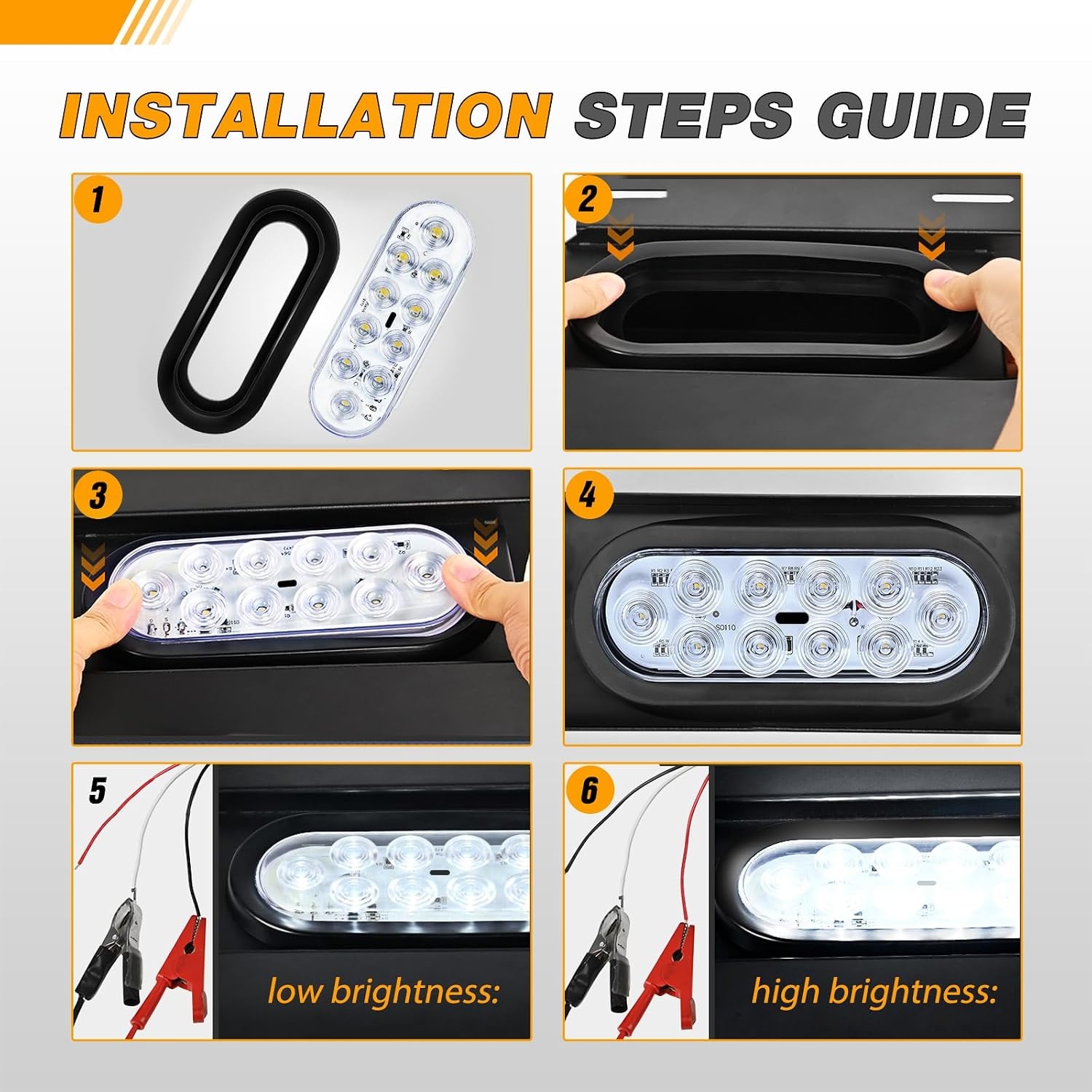 image:imageGOOACC 6Inch Oval Tail Light 2PCS Red 10LED Stop Brake Turn LightsWhite 2Pcs